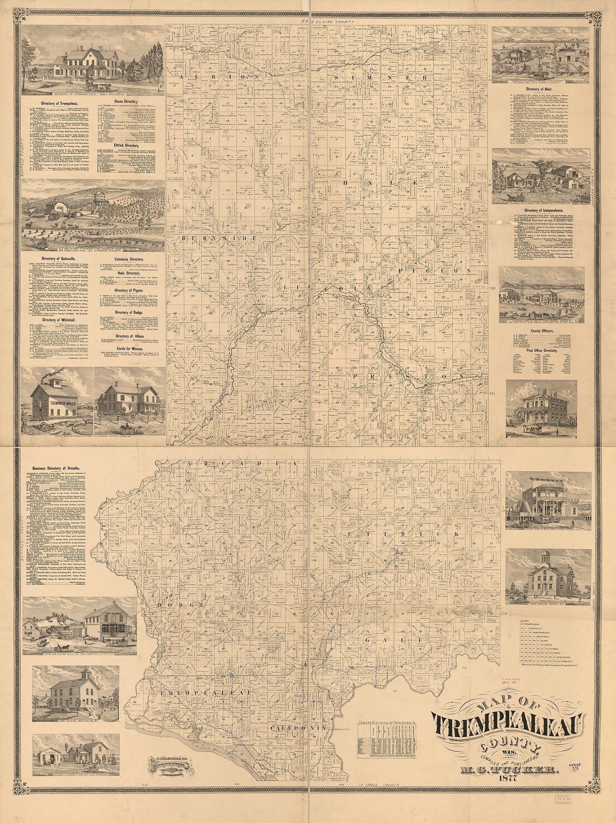 This old map of Map of Trempealeau County,Wisconsin from 1877 was created by J. Knauber & Co, M. G. Tucker in 1877