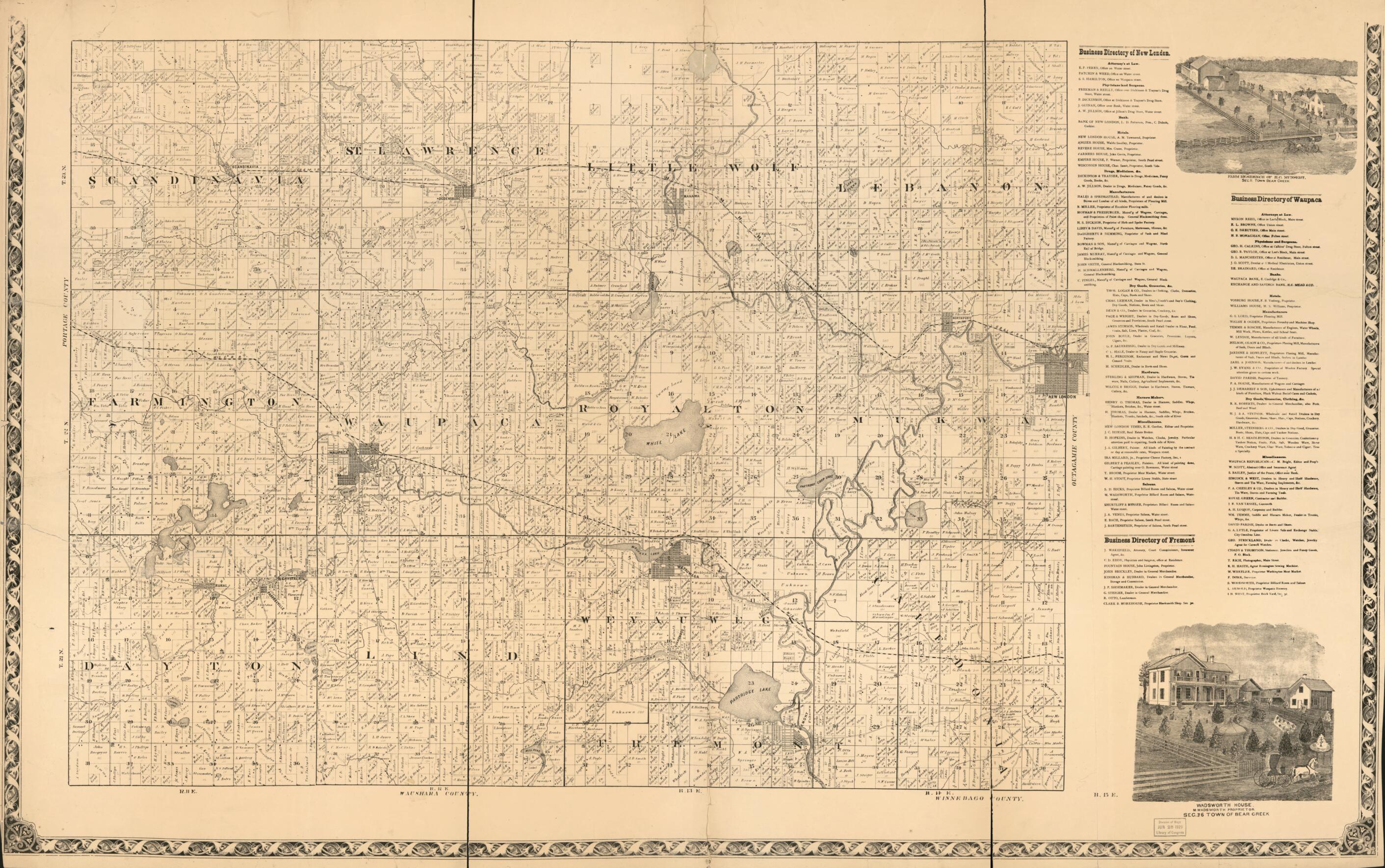 This old map of Map of Waupaca County, Wisconsin from 1874 was created by in 1874
