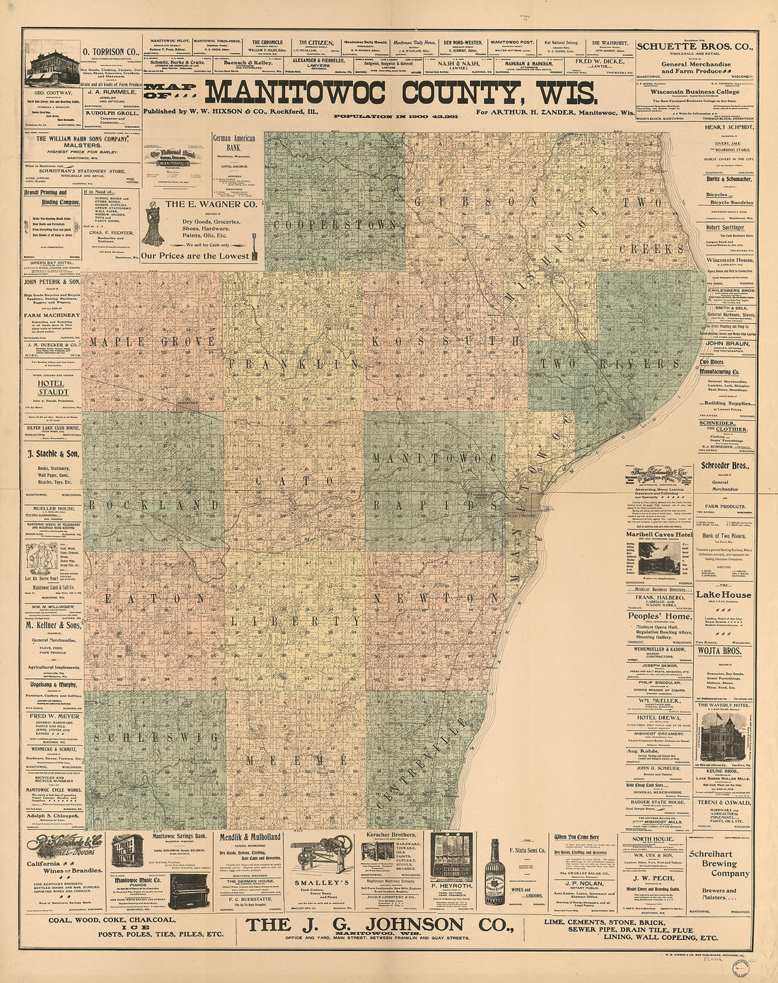 This old map of Map of Manitowoc County,Wisconsin from 1902 was created by W.W. Hixson & Co, Arthur H. Zander in 1902