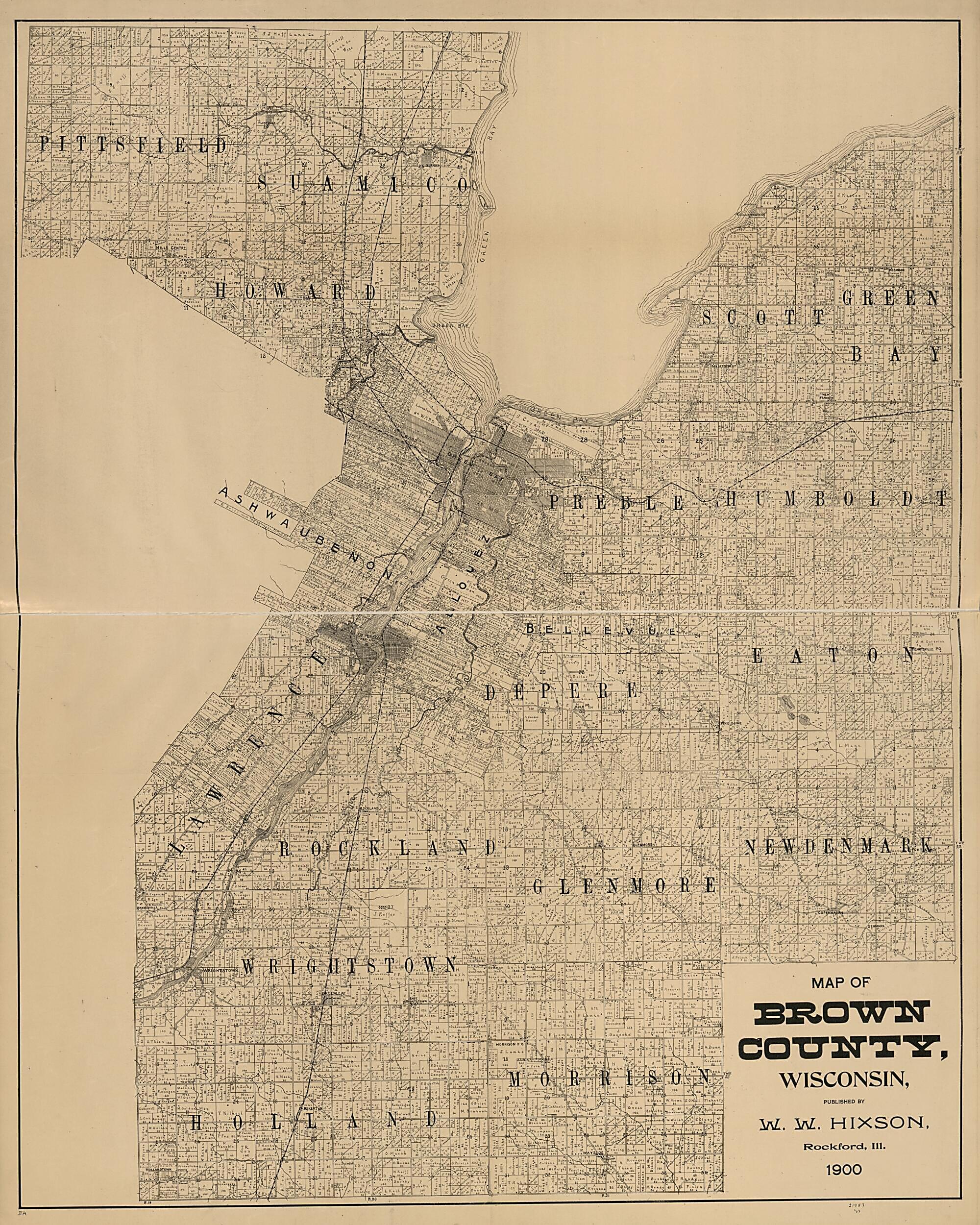 This old map of Map of Brown County, Wisconsin from 1900 was created by W.W. Hixson & Co in 1900