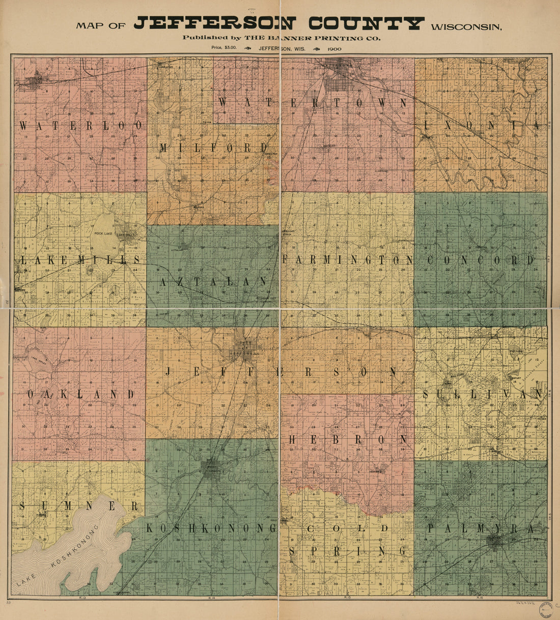 This old map of Map of Jefferson County, Wisconsin from 1900 was created by Banner Printing Co in 1900