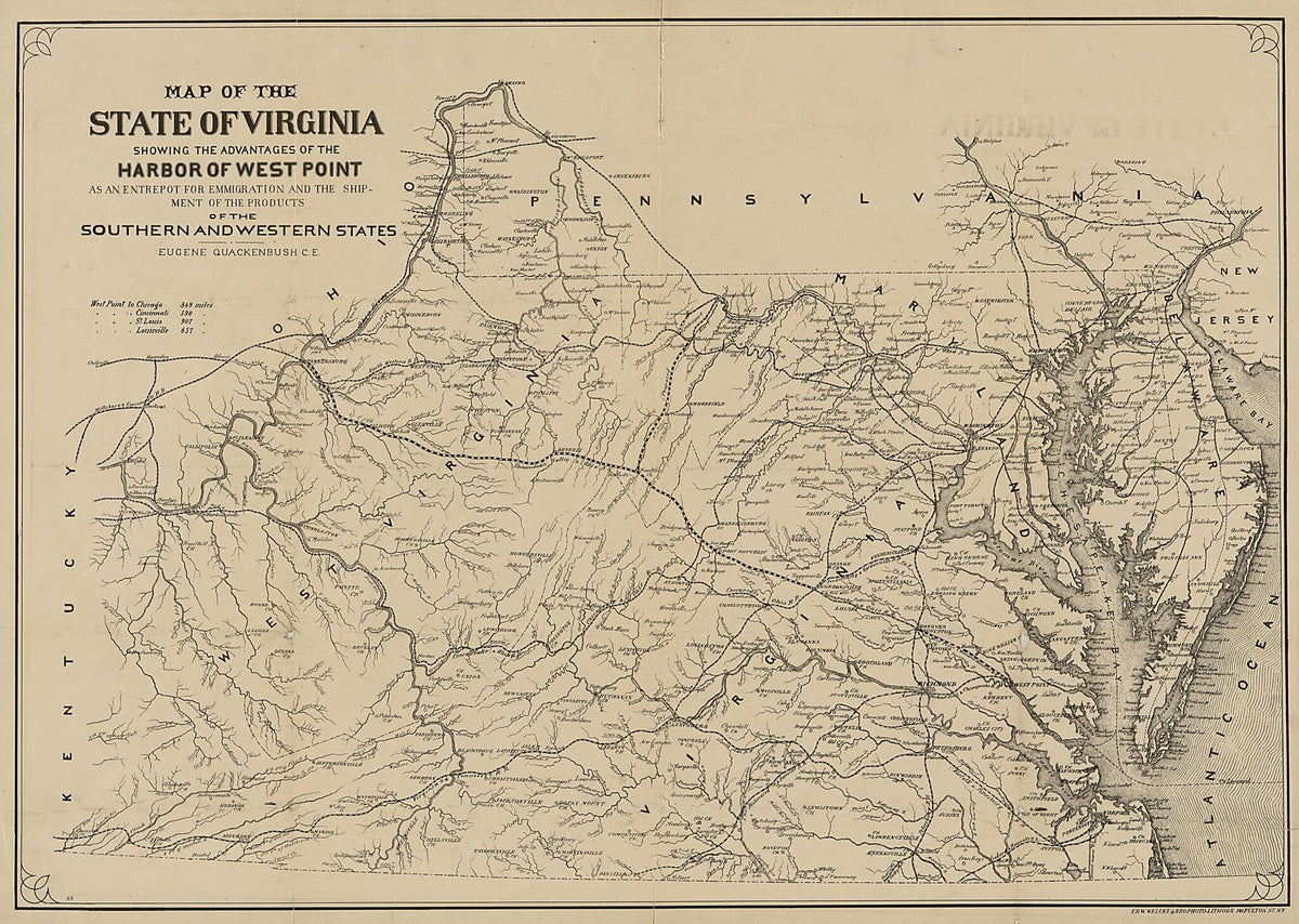 Map of the State of Virginia : Showing the Advantages of the Harbor of West Point As an Entrepot for Emmigration and the Shipment of the Products of the Southern and Western States 1875 by Relic Map Company