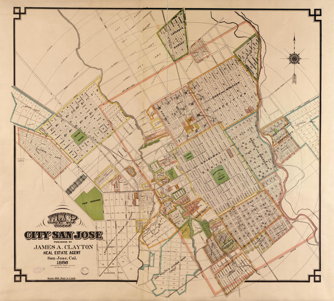 This old map of Map of the City of San Jose from 1886 was created by Britton & Rey, James A. (James Atkins) Clayton in 1886