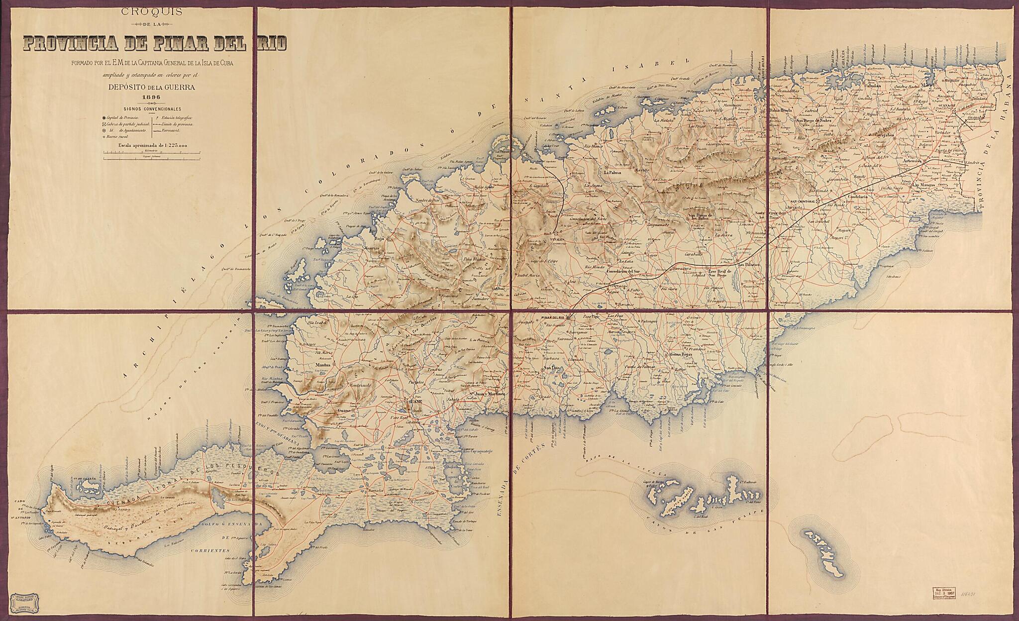 This old map of Croquis De La Provincia De Pinar Del Rio from 1896 was created by Spain. Depósito De La Guerra in 1896