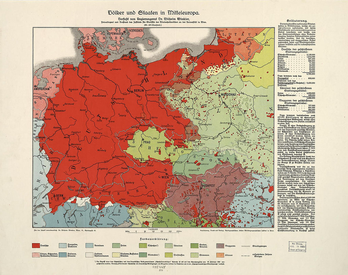 Völker Und Staaten In Mitteleuropa 1924 by Relic Map Company