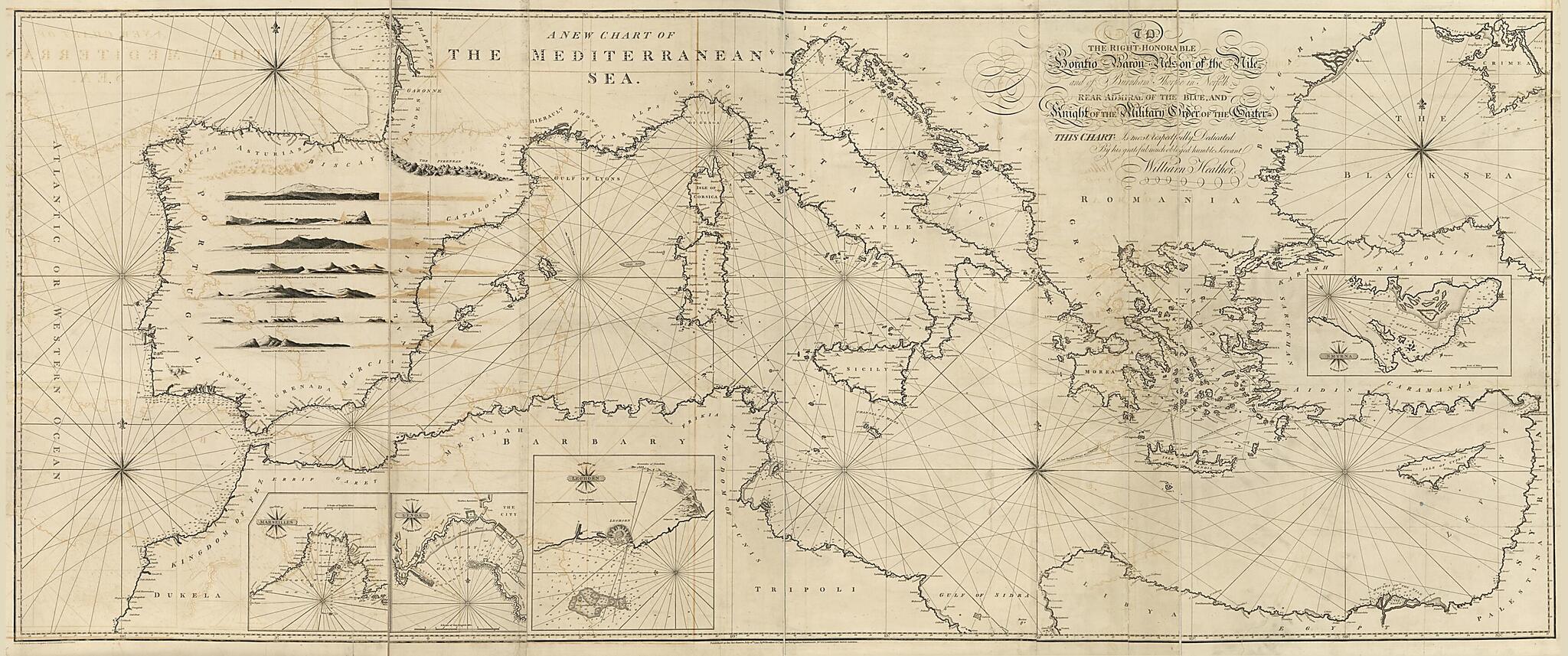 This old map of A New Chart of the Mediterranean Sea from 1797 was created by William Heather, Henri Michelot, J. W. (John William) Norie, John Stephenson, W. Heather & Co in 1797