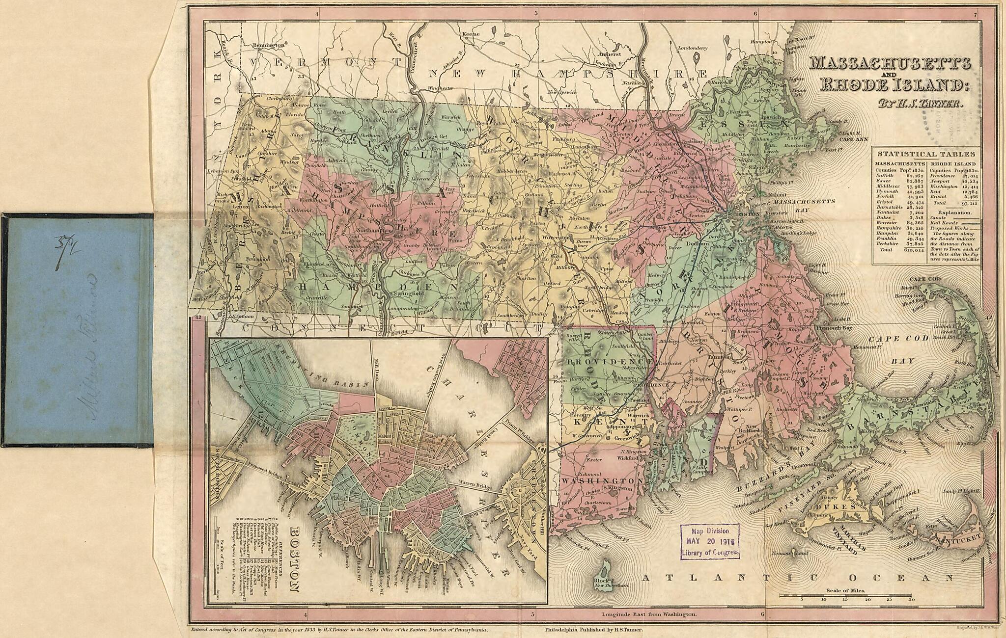This old map of Massachusetts and Rhode Island (Massachusetts & R. Island) from 1833 was created by Millard Fillmore, J. & W.W. Warr (Firm), Henry Schenck Tanner in 1833