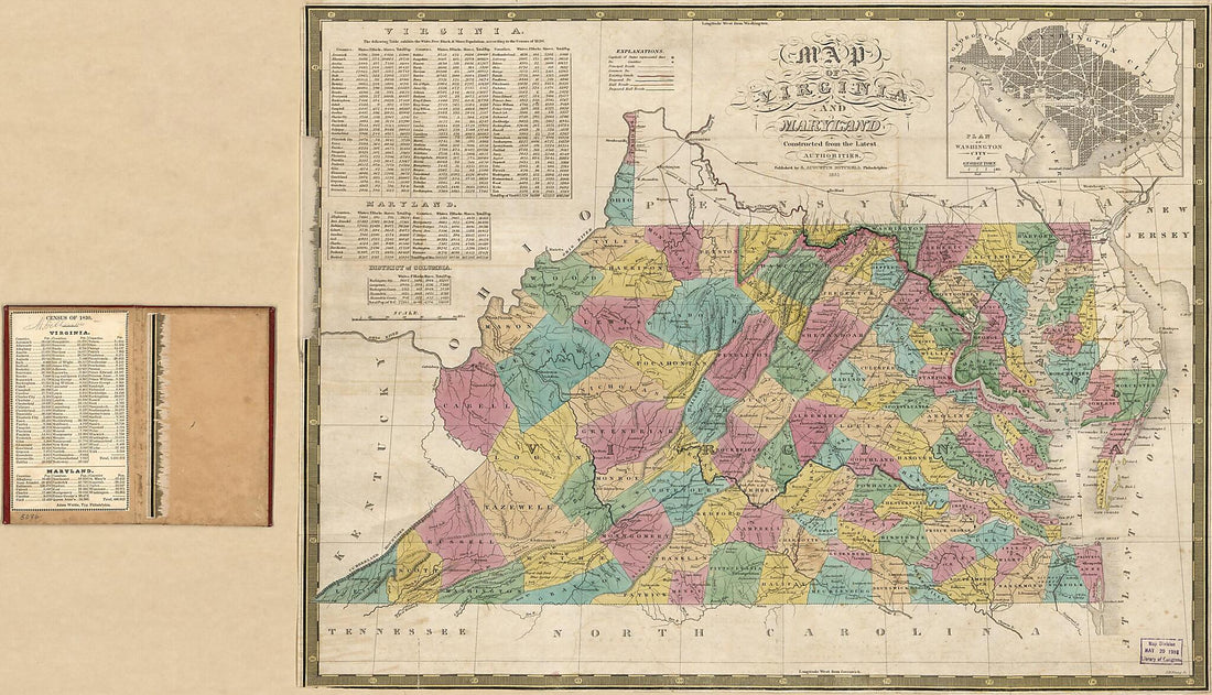 This old map of Map of Virginia and Maryland, Constructed from the Latest Authorities. (Virginia & Maryland) from 1832 was created by S. Augustus (Samuel Augustus) Mitchell, J. H. (James Hamilton) Young in 1832