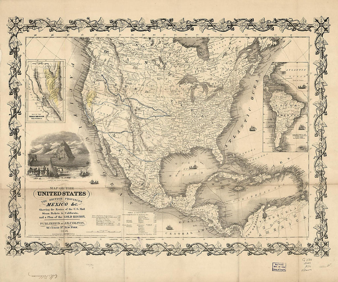 This old map of Map of the United States, the British Provinces, Mexico &c. : Showing the Routes of the U.S. Mail Steam Packets to California, and a Plan of the Gold Region from 1849 was created by John M. Atwood, Millard Fillmore in 1849