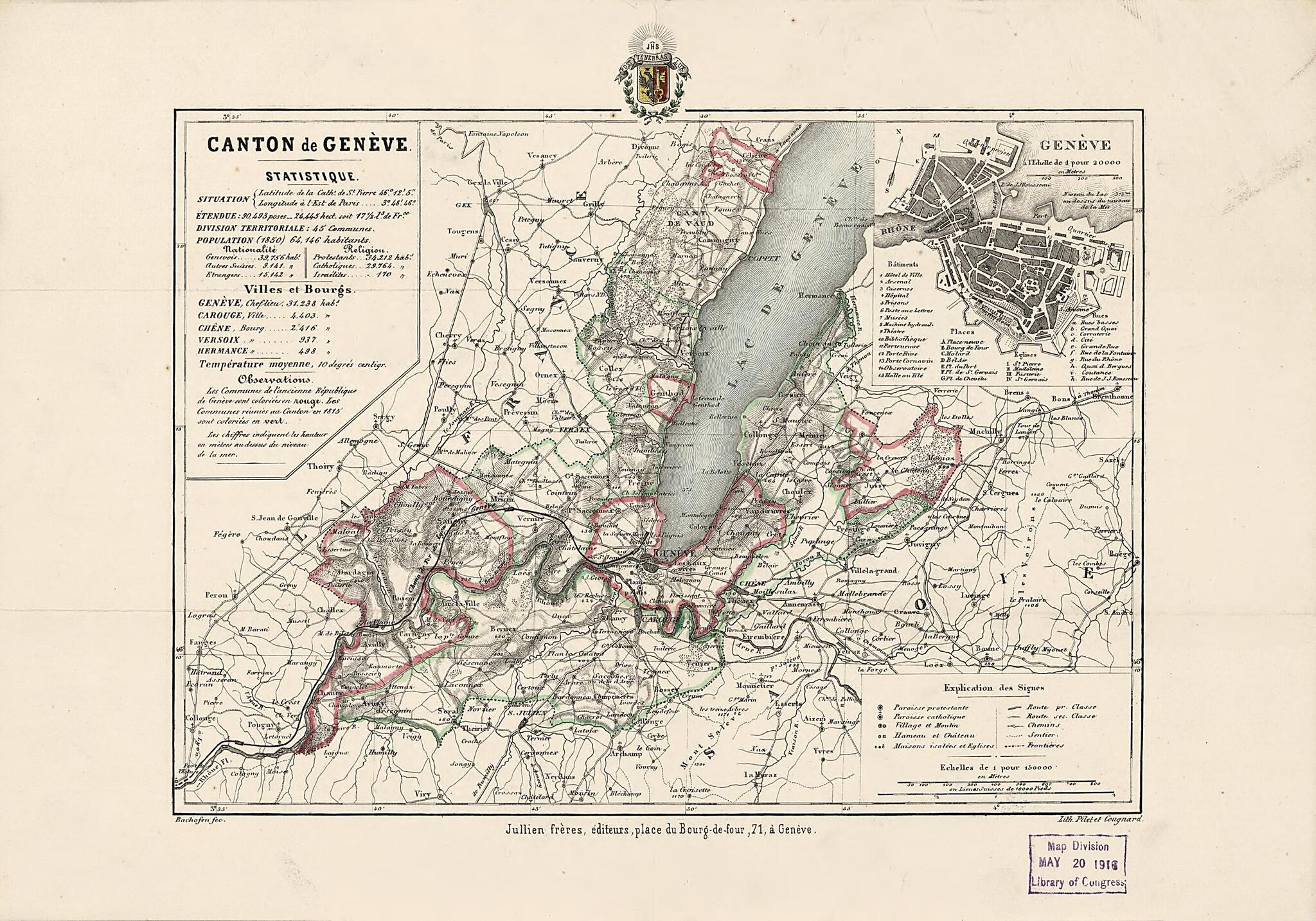 This old map of Canton De Genève from 1855 was created by Millard Fillmore, Jullien Frères (Firm) in 1855