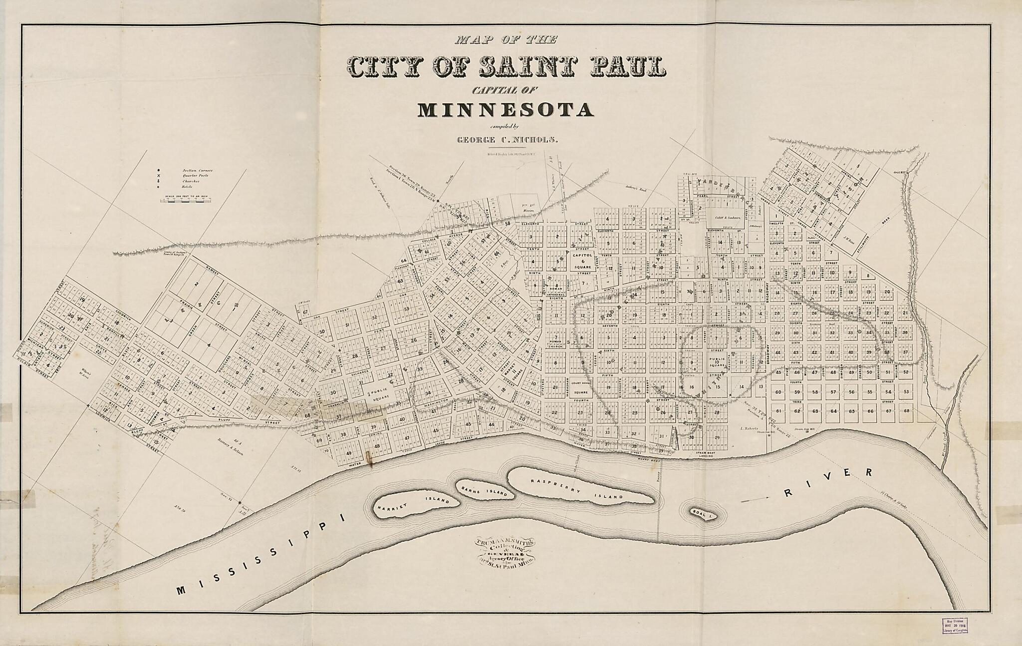 This old map of Map of the City of Saint Paul, Capital of Minnesota from 1852 was created by Miller & Boyle&