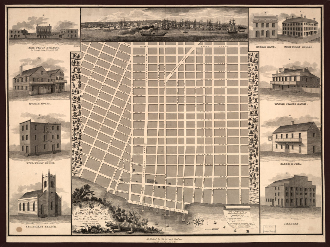 This old map of Plan & View of the City of Mobile (Plan and View of the City of Mobile) from 1824 was created by Jas M. Goodwin, C. Haire, Robert Tiller in 1824