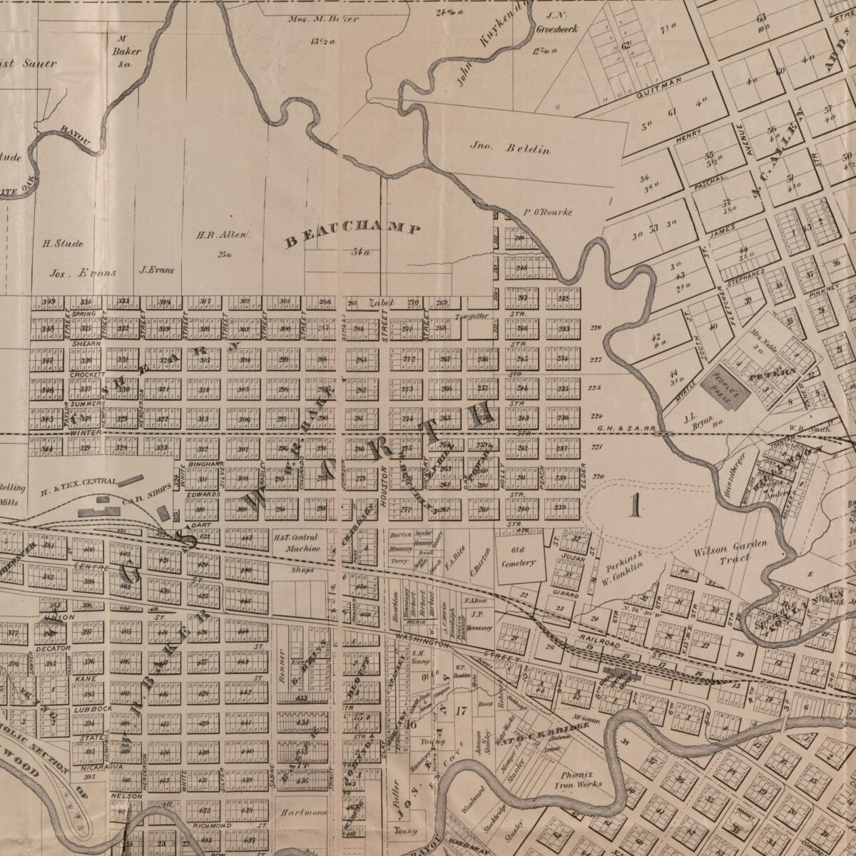 This old map of Official Map of the City of Houston and Adjoining Surveys from 1890 was created by Pollard & Ruby Porter in 1890