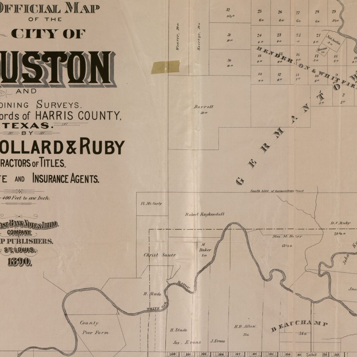 This old map of Official Map of the City of Houston and Adjoining Surveys from 1890 was created by Pollard & Ruby Porter in 1890