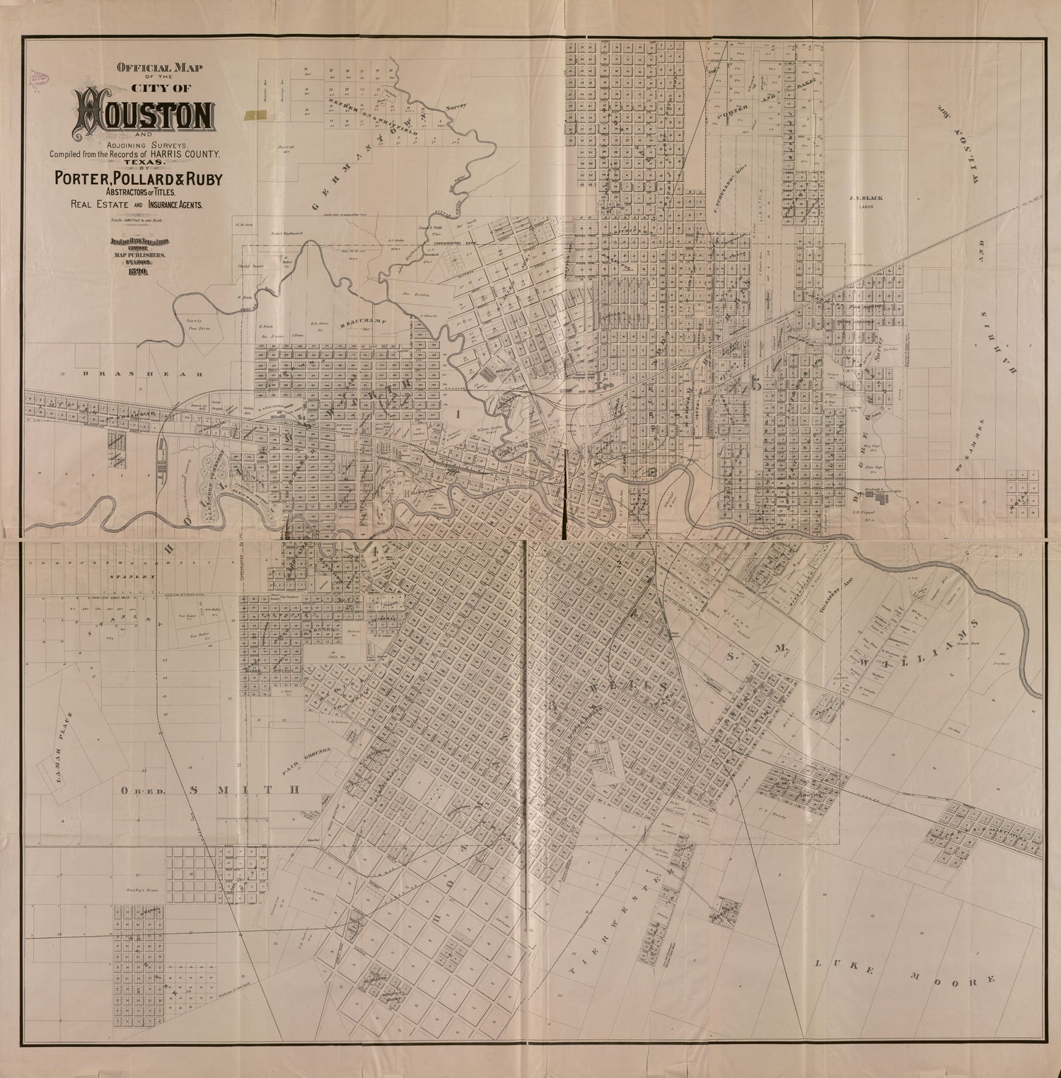 This old map of Official Map of the City of Houston and Adjoining Surveys from 1890 was created by Pollard & Ruby Porter in 1890