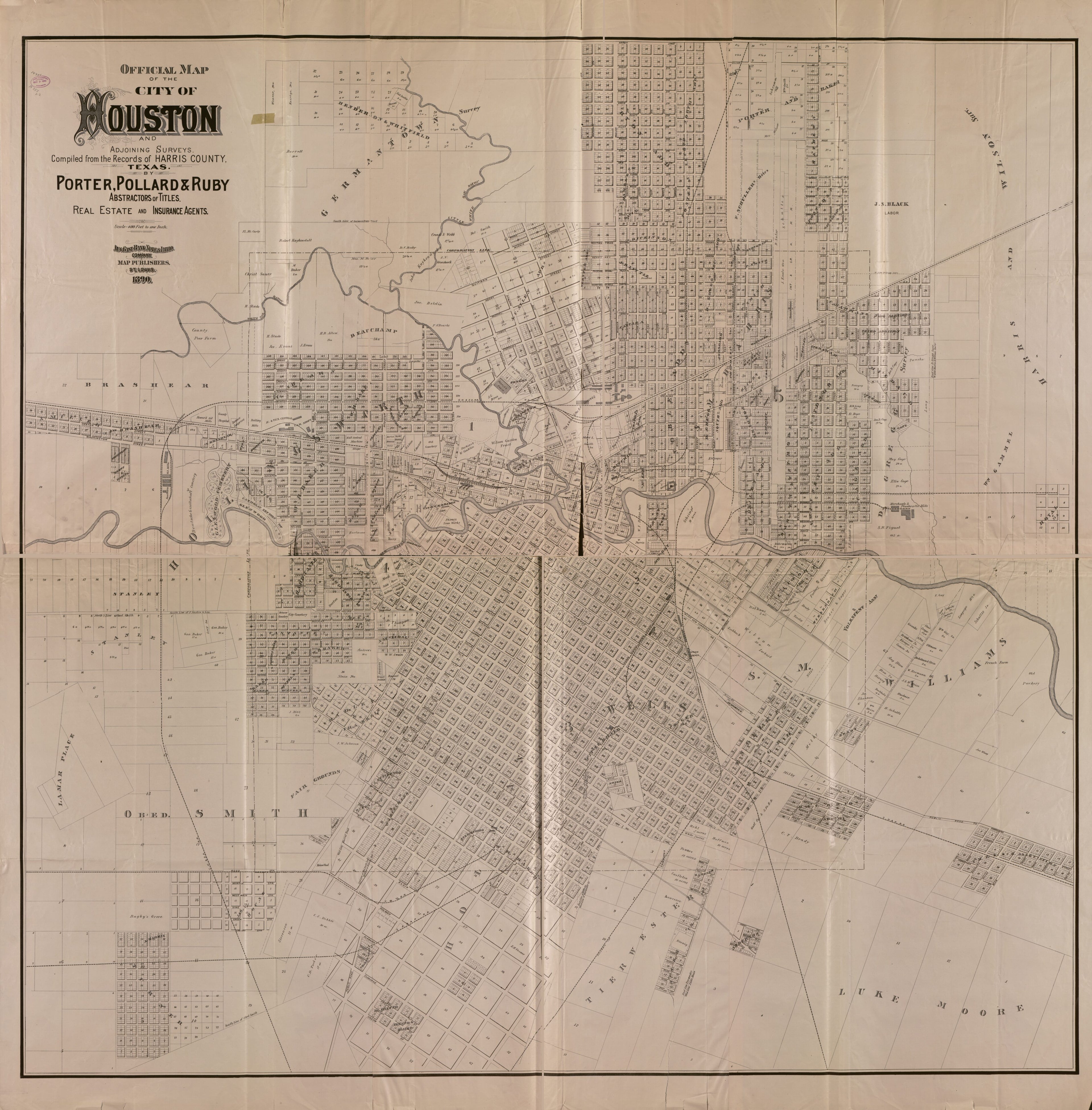 This old map of Official Map of the City of Houston and Adjoining Surveys from 1890 was created by Pollard & Ruby Porter in 1890