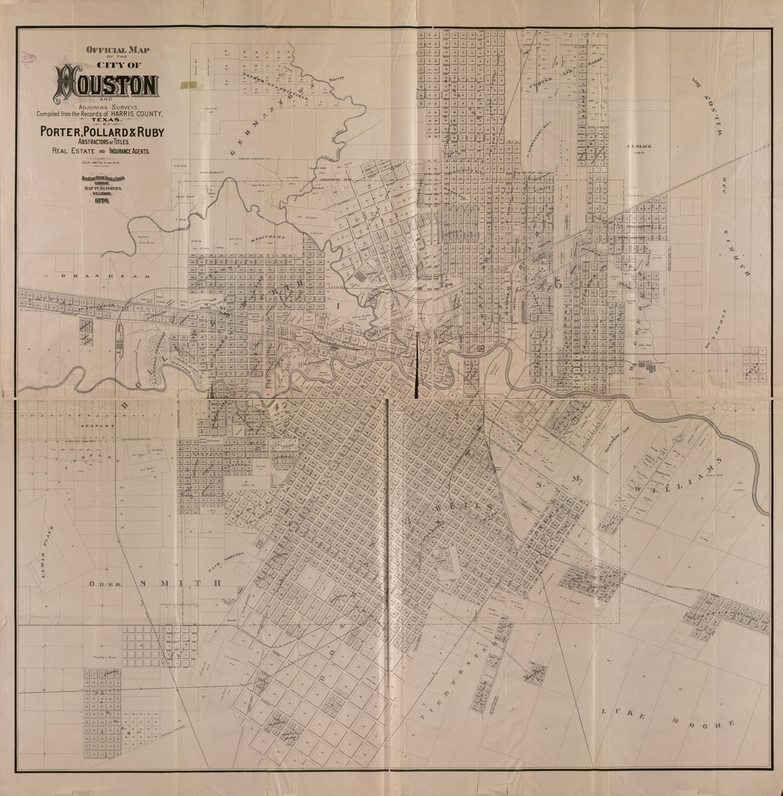 This old map of Official Map of the City of Houston and Adjoining Surveys from 1890 was created by Pollard & Ruby Porter in 1890