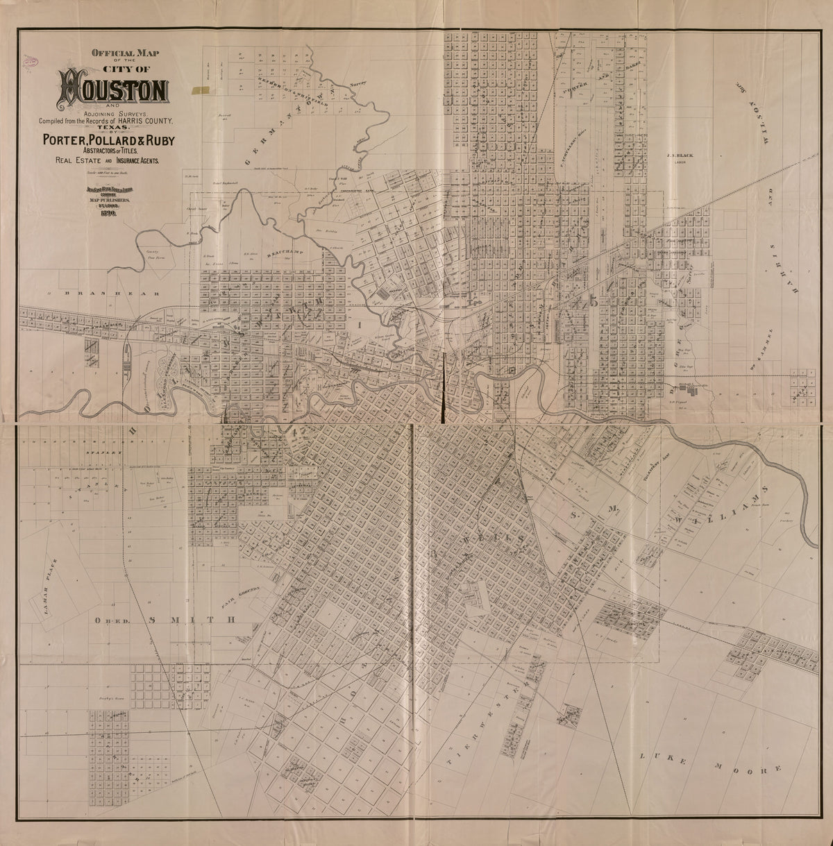 Official Map of the City of Houston and Adjoining Surveys 1890 by Relic Map Company