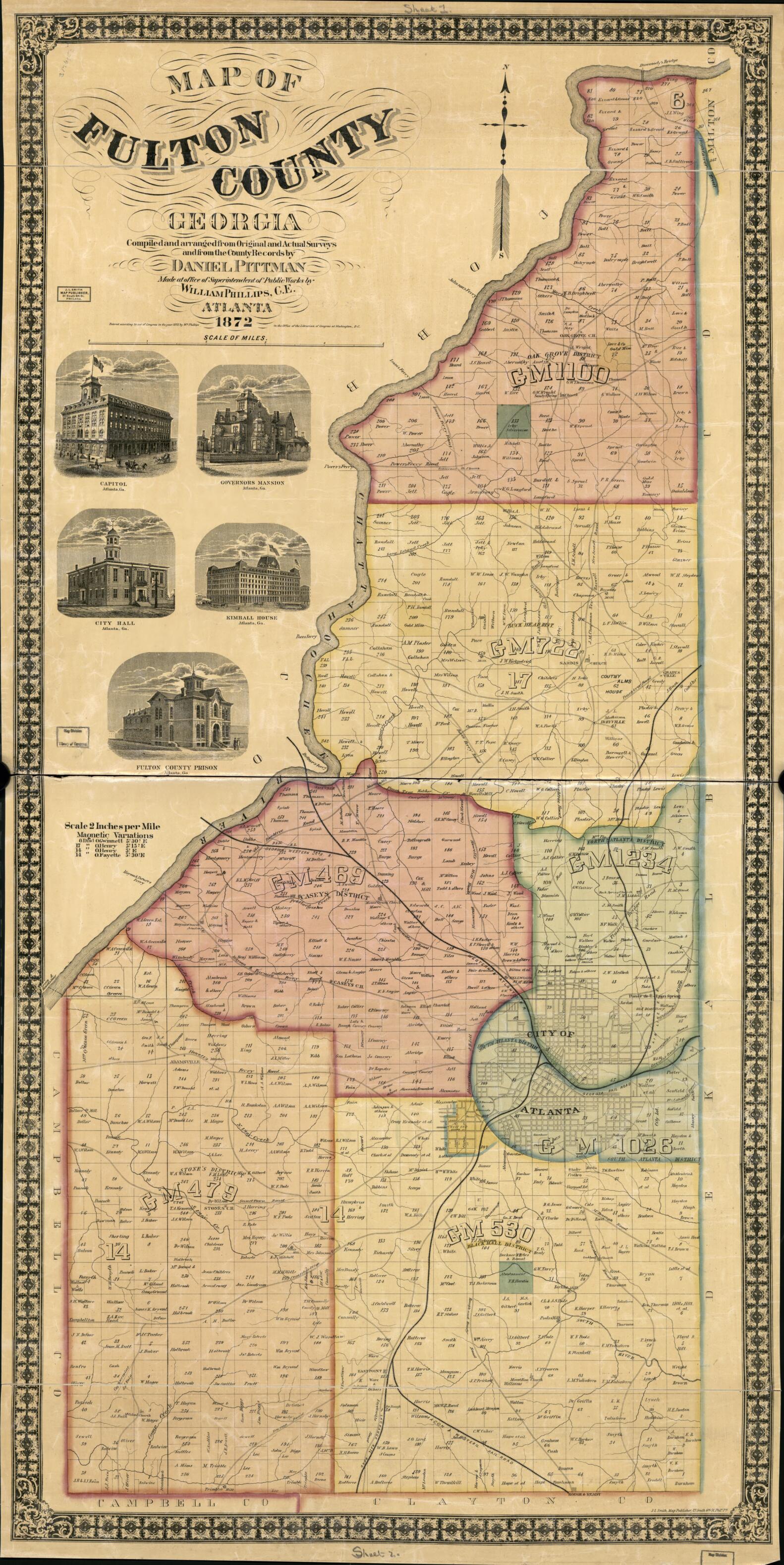 This old map of Map of Fulton County, Georgia (Fulton County, Georgia) from 1893 was created by J.L. Smith Co, William Phillips, Daniel Pittman in 1893