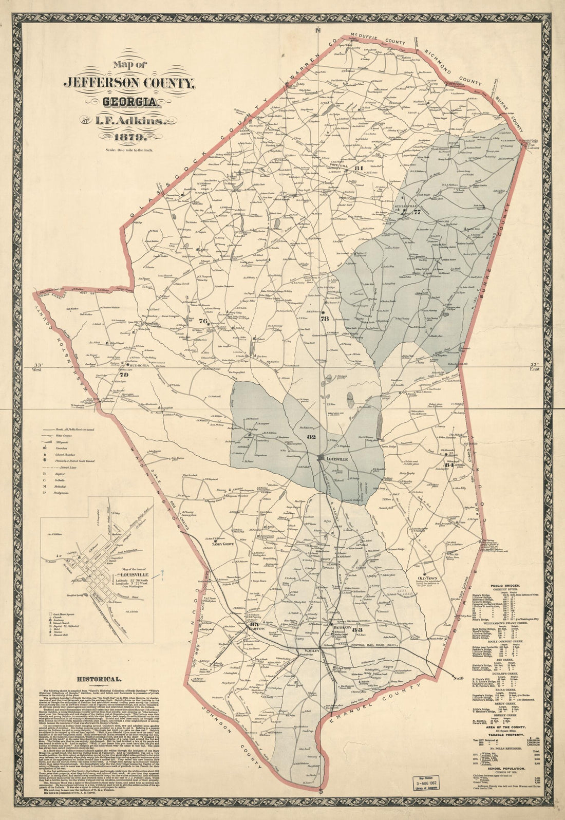 This old map of Map of Jefferson County, Georgia from 1879 was created by I. F. Adkins, Smith & Stroup (Firm) in 1879