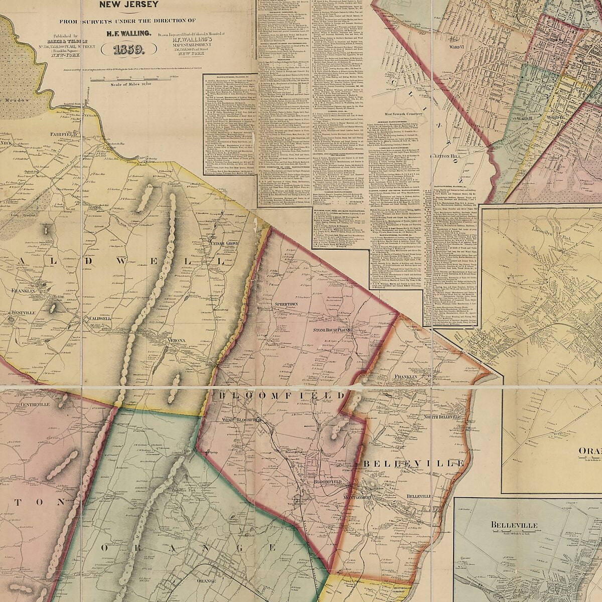 This old map of Map of Essex County, New Jersey : from Surveys from 1859 was created by  Baker & Tilden,  H.F. Walling&