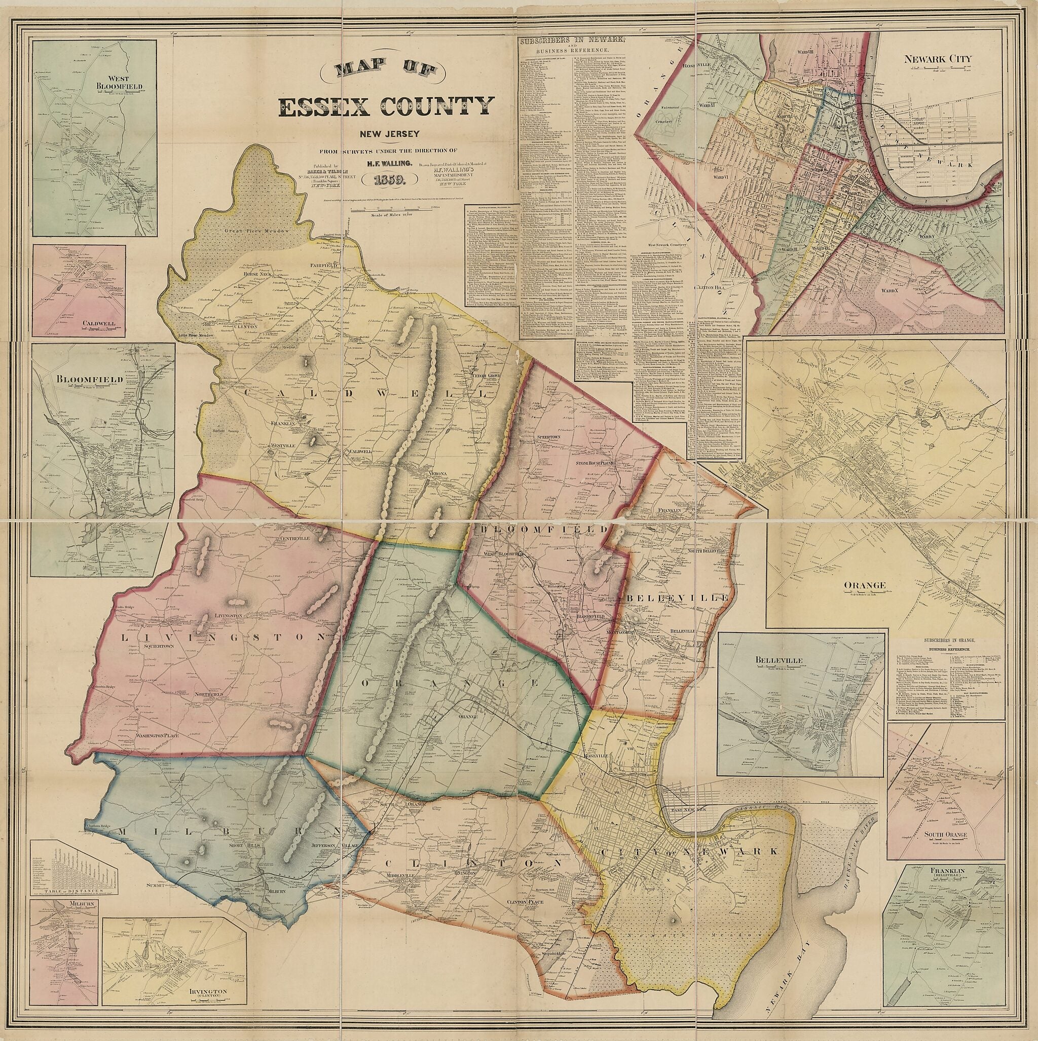This old map of Map of Essex County, New Jersey : from Surveys from 1859 was created by Baker & Tilden, H.F. Walling&