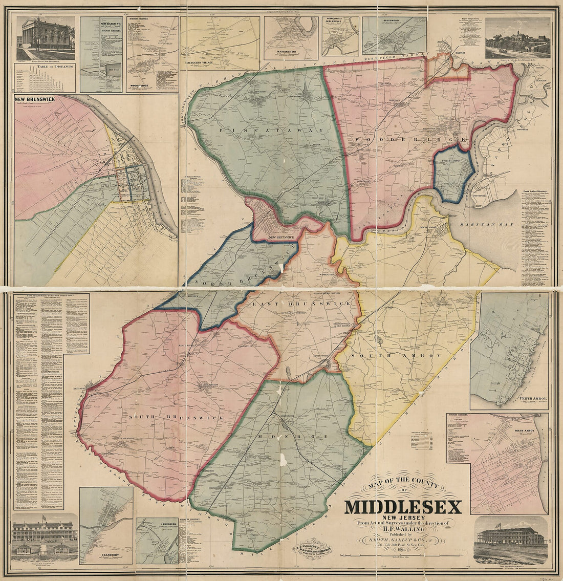 This old map of Map of the County of Middlesex, New Jersey : from Actual Surveys from 1861 was created by H.F. Walling&