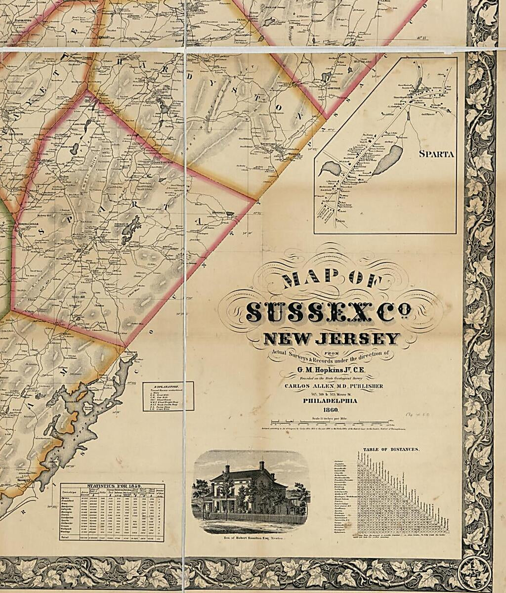 This old map of Map of Sussex County, New Jersey : from Actual Surveys & Records (Map of Sussex County, New Jersey) from 1860 was created by Carlos Allen, Griffith Morgan Hopkins in 1860