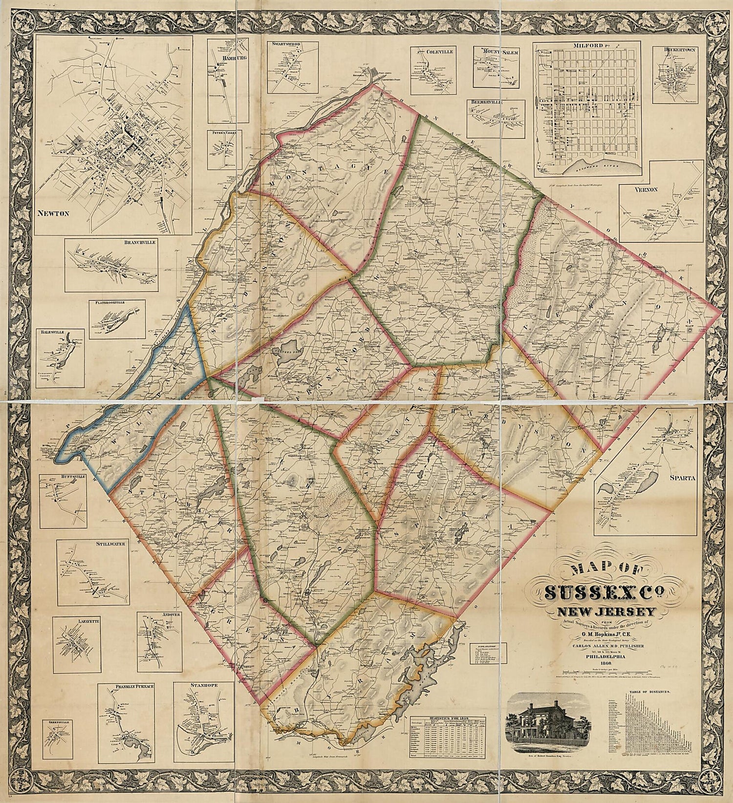 This old map of Map of Sussex County, New Jersey : from Actual Surveys & Records (Map of Sussex County, New Jersey) from 1860 was created by Carlos Allen, Griffith Morgan Hopkins in 1860