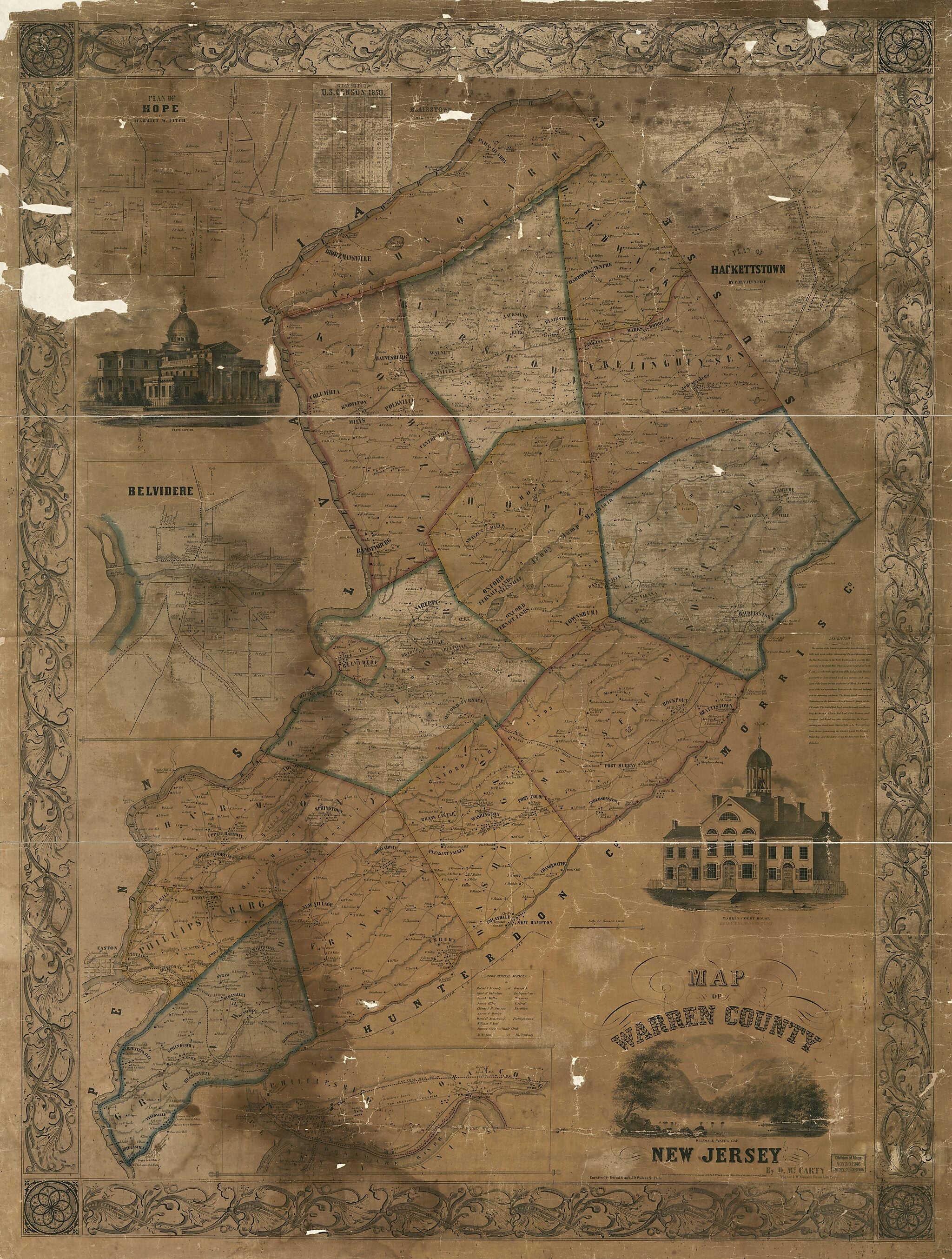 This old map of Map of Warren County, New Jersey from 1852 was created by  Friend & Aub, D. McCarty,  Wagner & M&