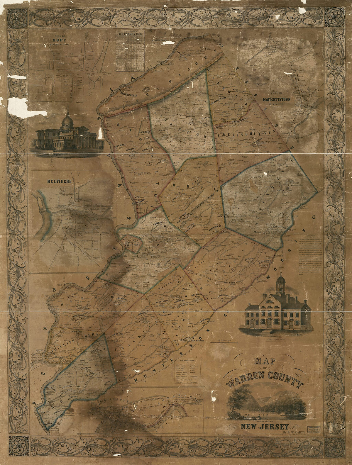 Map of Warren County, New Jersey 1852 by Relic Map Company