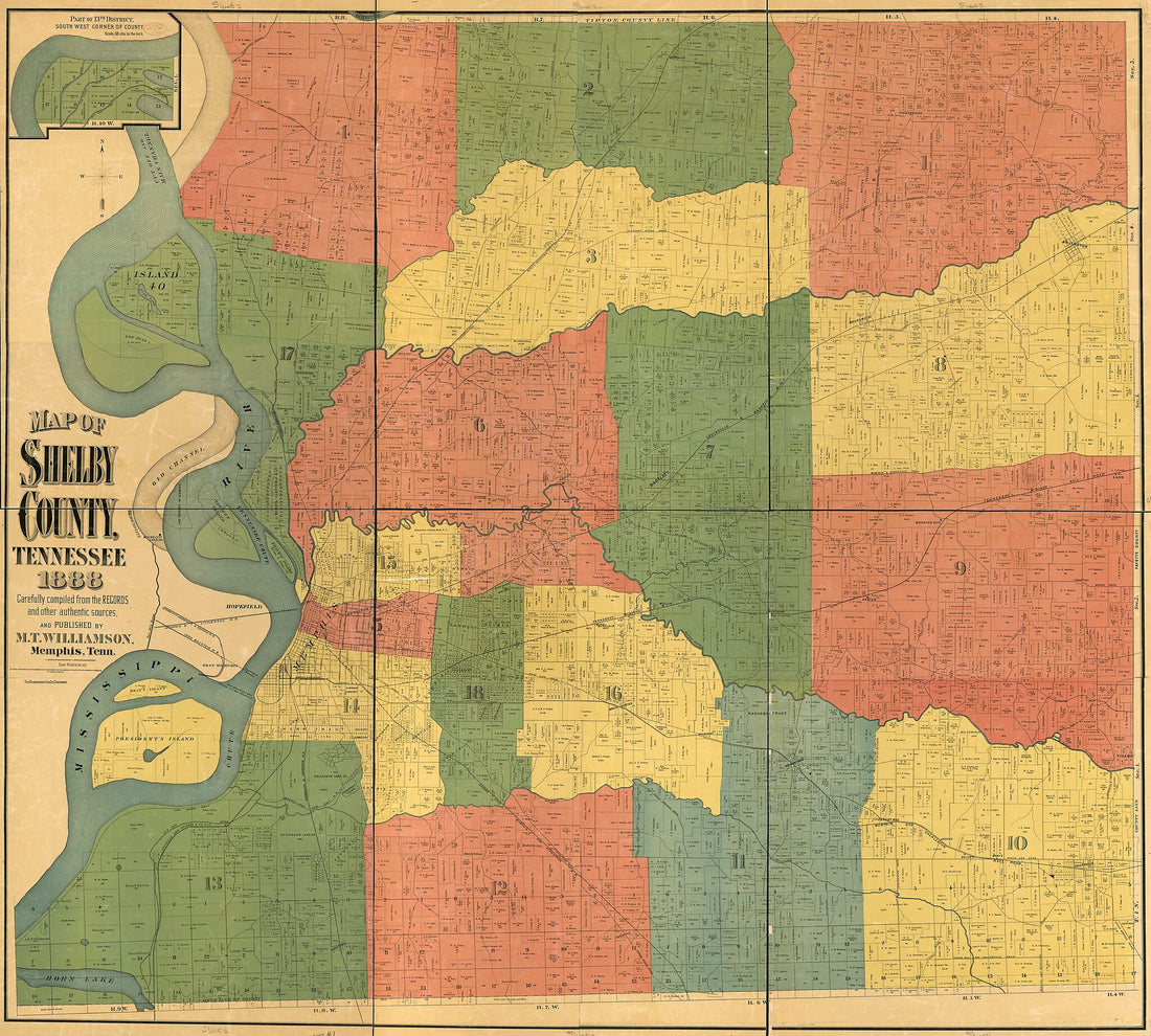 This old map of Map of Shelby County, Tennessee from 1888 was created by Strobridge & Co. Lith, M. T. (Milton T.) Williamson in 1888