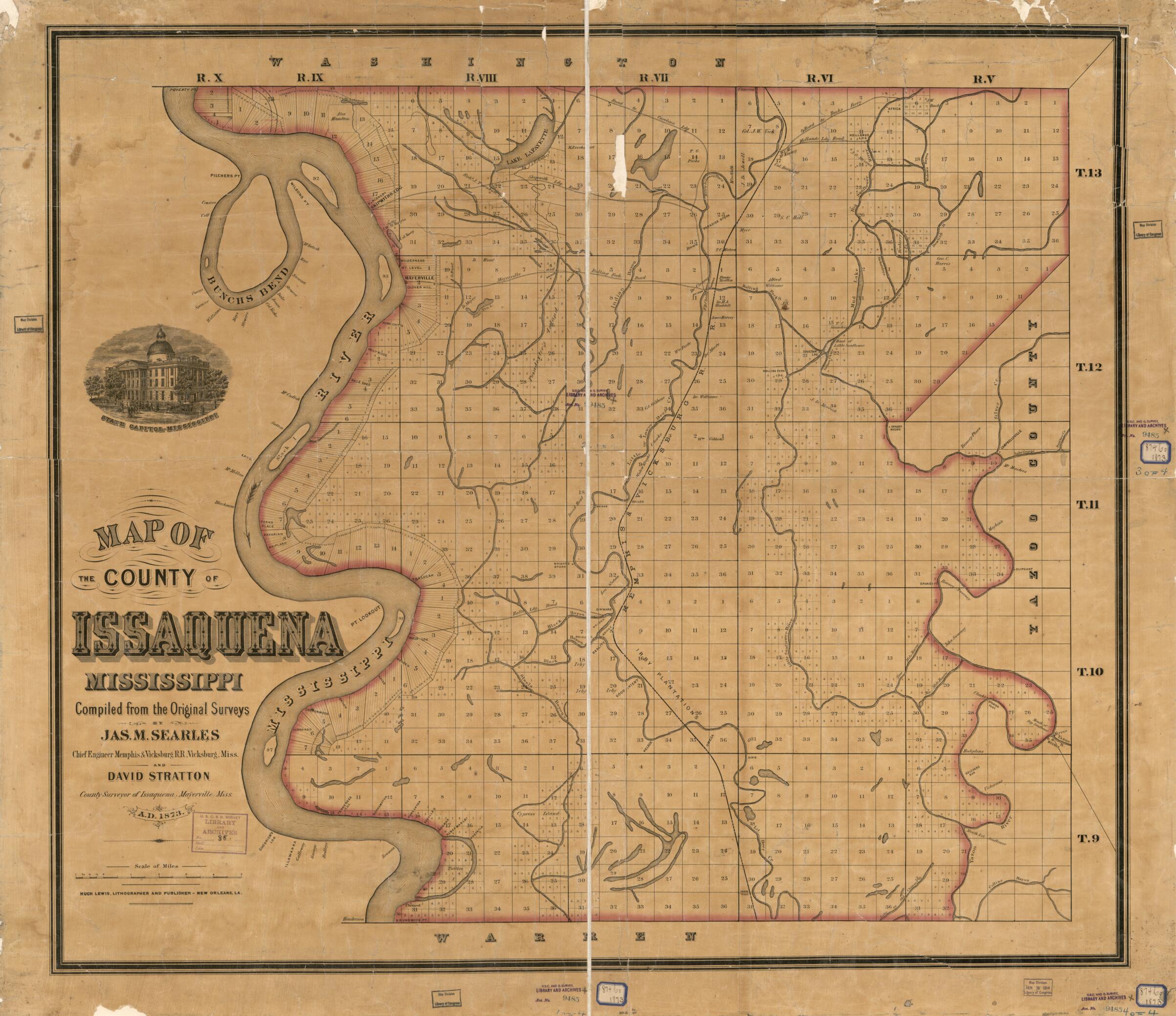 This old map of Map of the County of Issaquena, Mississippi (Issaquena, Mississippi) from 1873 was created by H. Lewis, Jas M. Searles, David Stratton in 1873