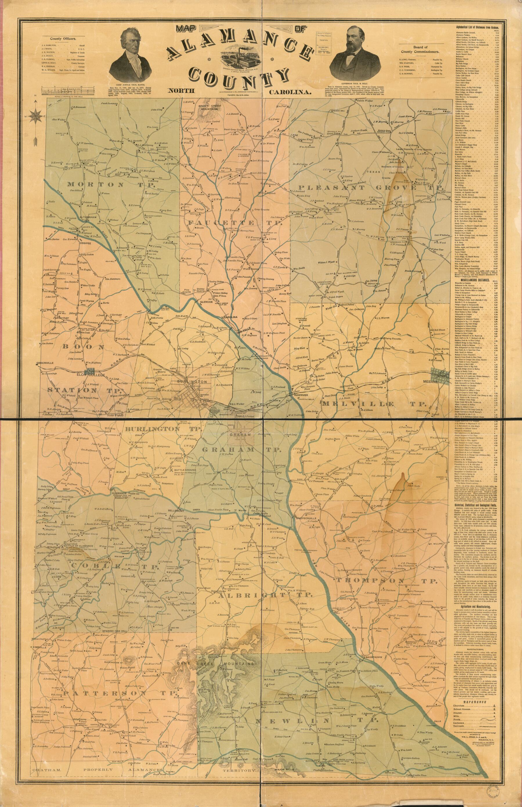 This old map of Map of Alamance County, North Carolina (Alamance County, North Carolina) from 1893 was created by William L. (William Luther) Spoon in 1893