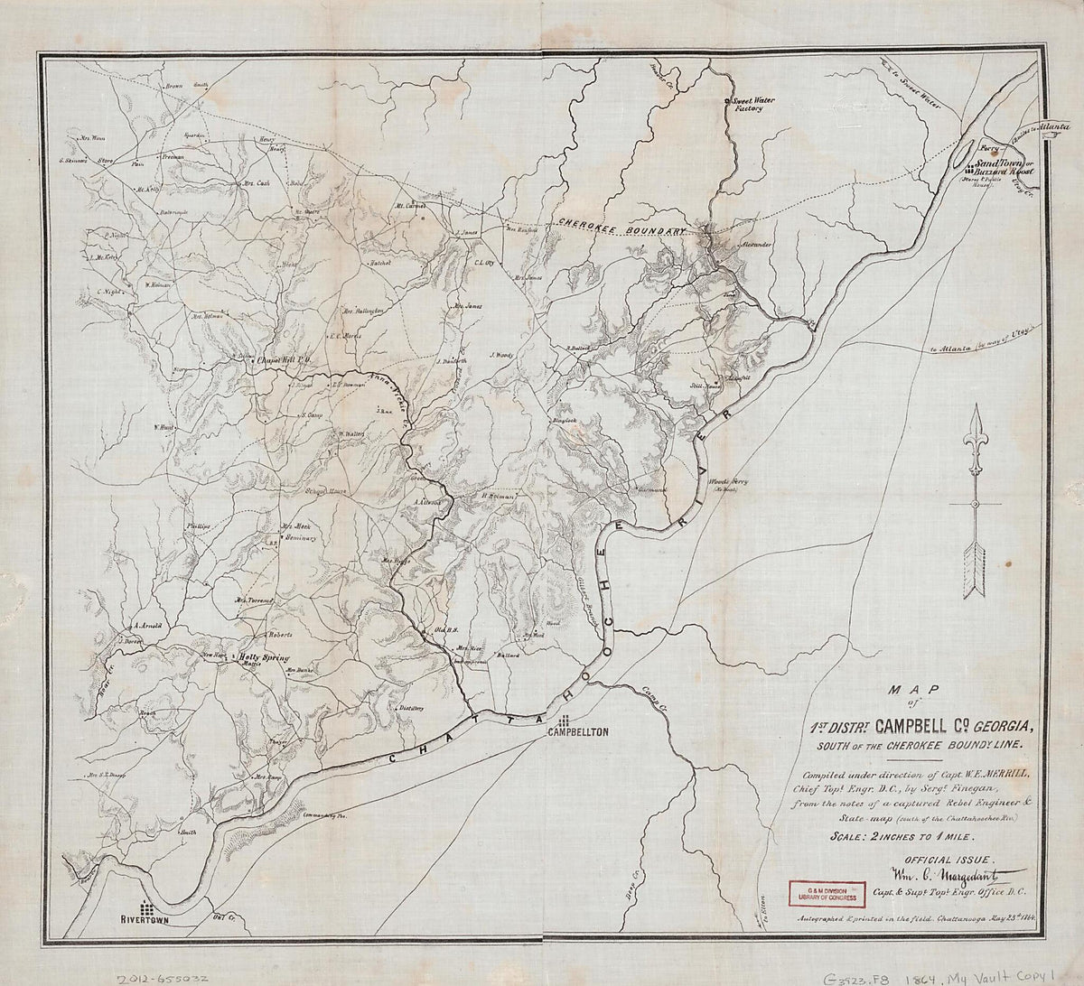 Map of 1st. Distrt. Campbell County Georgia : South of the Cherokee Boundy. Line (Map of 1st District Campbell County, Georgia, Map of First District, Campbell County, Georgia :) 1864 by Relic Map Company