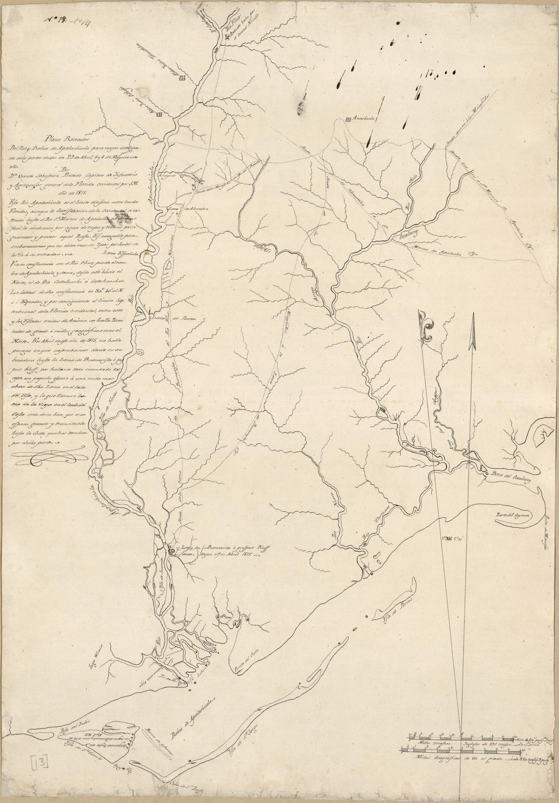 This old map of Plano Borrador Del Rio Y Bahia De Apalachicola Para Mejor Inteligencia De Los Partes Dados En 29 De Abril 6 Y 8 De Mayo De Este Año from 1815 was created by Vicente Sebastián Pintado in 1815