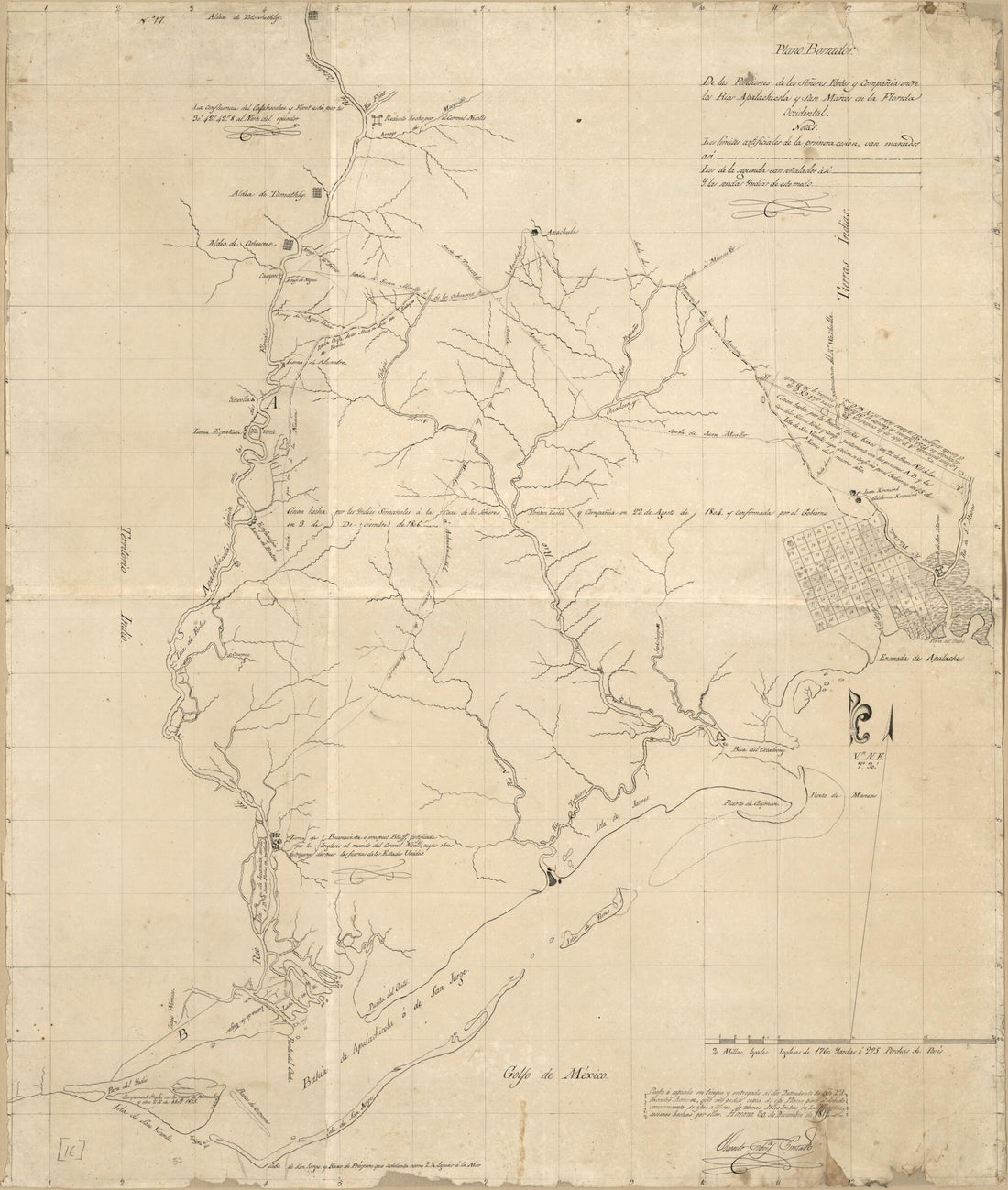 This old map of Plano Borrador De Las Posesiones Los Señores Forbes Y Compañia Entre Los Rios Apalachicola Y San Marcos En La Florida Occidental from 1817 was created by Vicente Sebastián Pintado in 1817