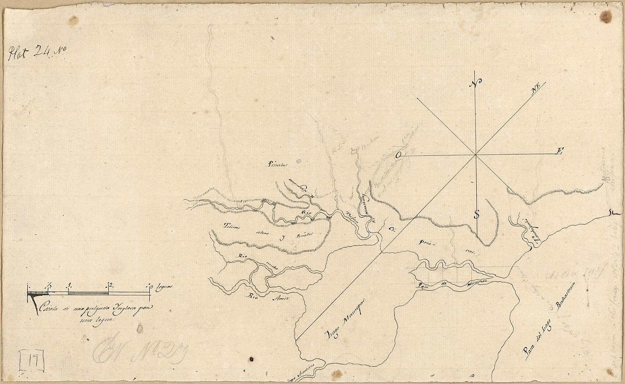 This old map of Map of an Area of Spanish West Florida Bounded On the East by Lake Pontchartrain and the West by the Comite River from 1805 was created by Vicente Sebastián Pintado in 1805