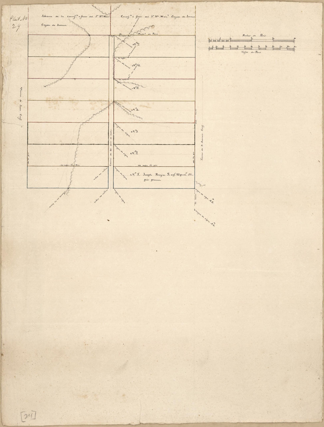 This old map of Plat of the Concessions to Manuel Gayoso De Lemos In Baton Rouge District, Spanish West Florida from 1805 was created by Vicente Sebastián Pintado in 1805