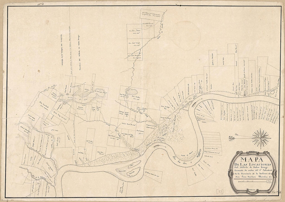 Mapa De Las Locaciones Del Distrito De Baton Rouge 1799 by Relic Map Company