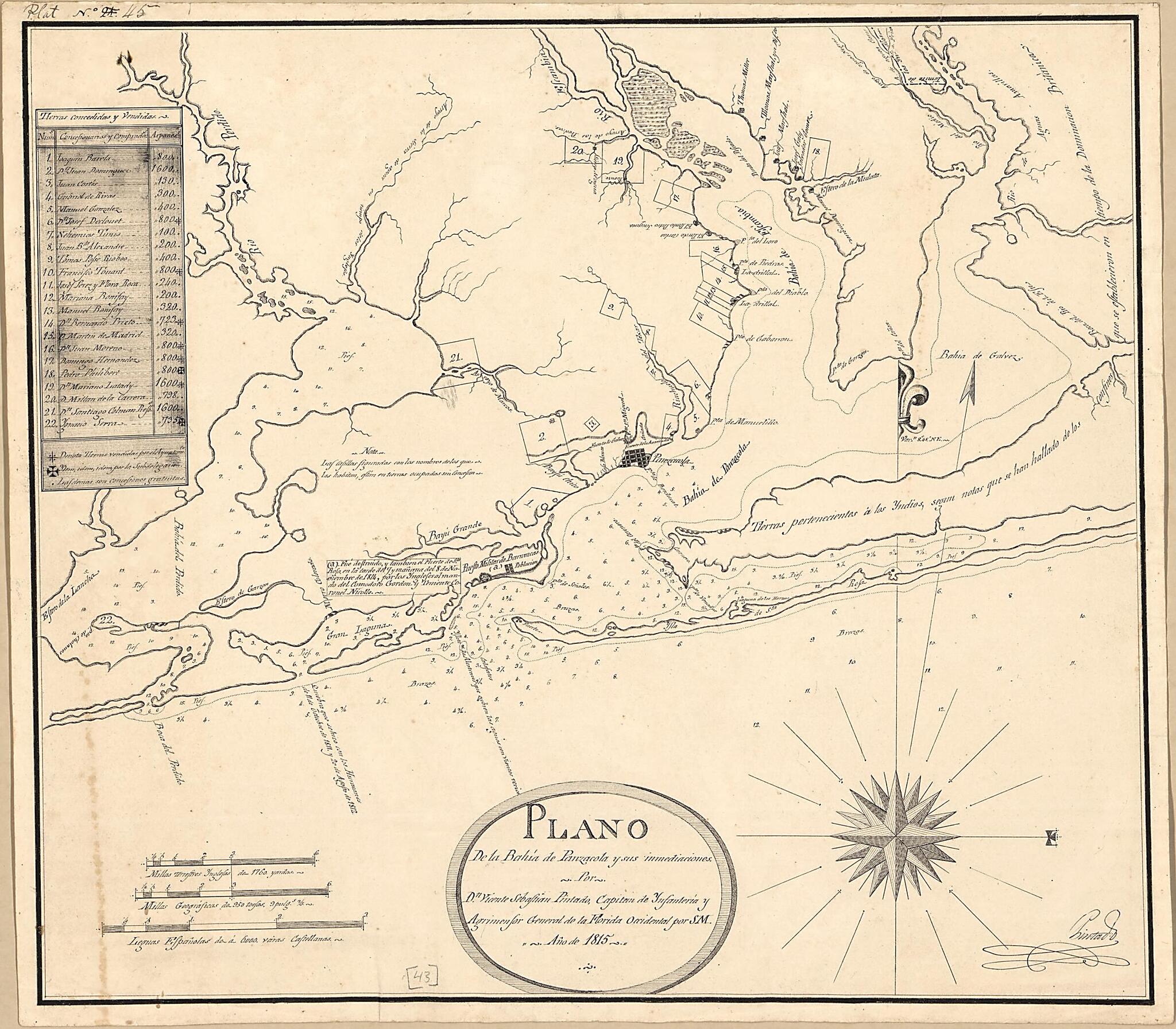 This old map of Plano De La Bahía De Panzacola Y Sus Immediaciones from 1815 was created by Vicente Sebastián Pintado in 1815