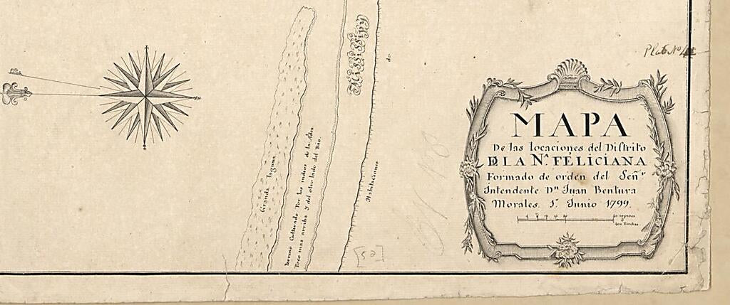 This old map of Mapa De Las Locaciones Del Distrito De La Na Feliciana from 1799 was created by Vicente Sebastián Pintado in 1799