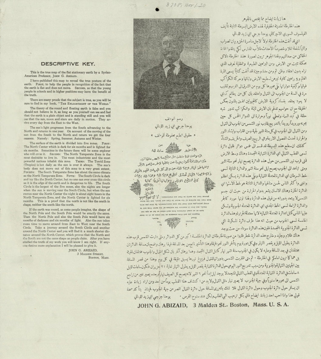 New Correct Map of the Flat Surface, Stationary Earth (When Reading Map Lay It Flat On Table) 1920 by Relic Map Company