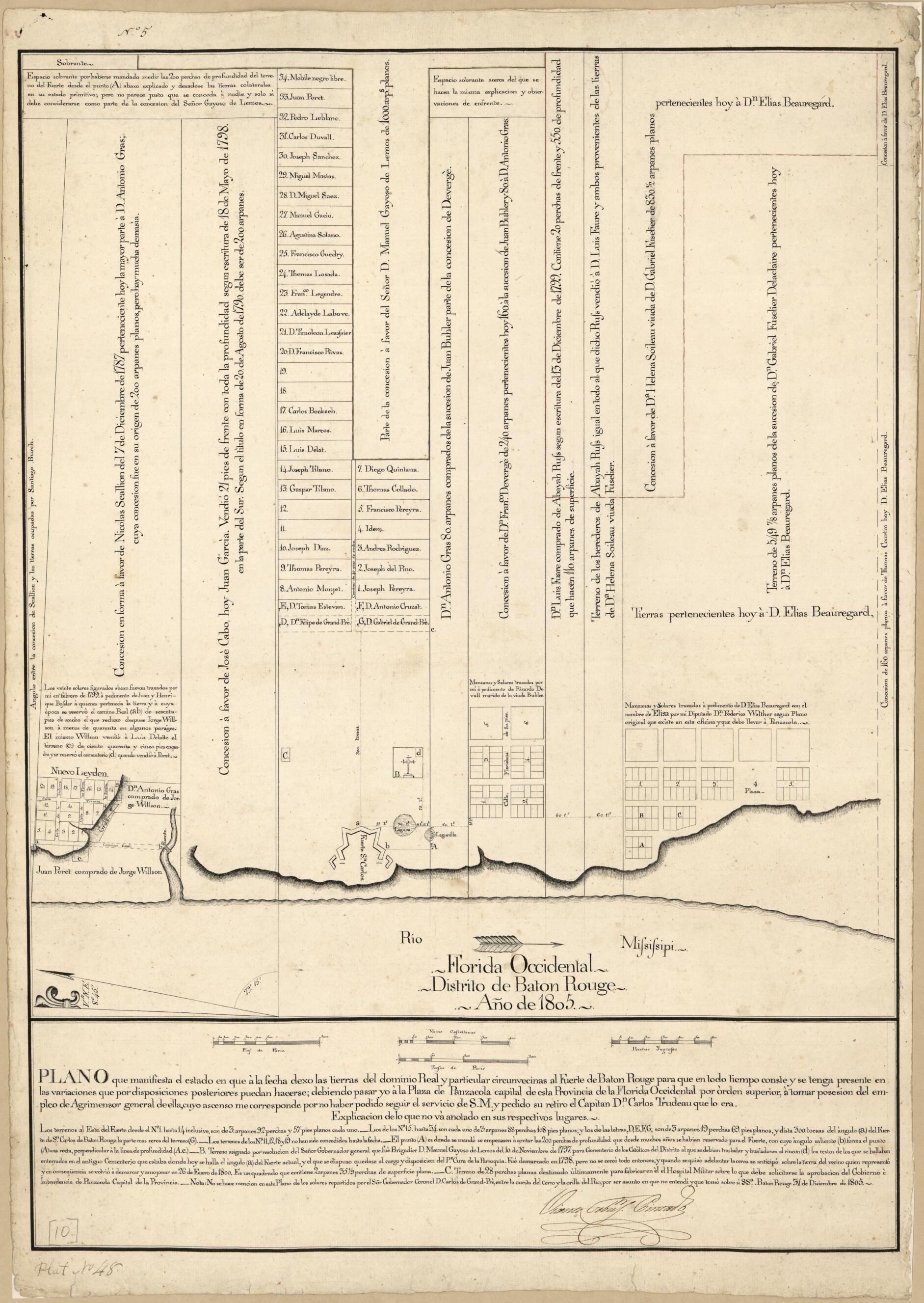 This old map of Florida Occidental, Distrito De Baton Rouge, Año De from 1805 was created by Vicente Sebastián Pintado in 1805