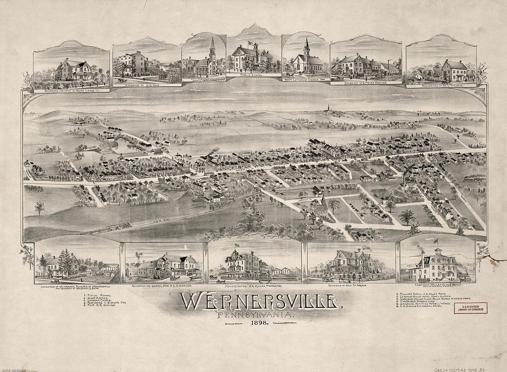 This old map of Wernersville, Pennsylvania from 1898 was created by Bailey & Fowler in 1898
