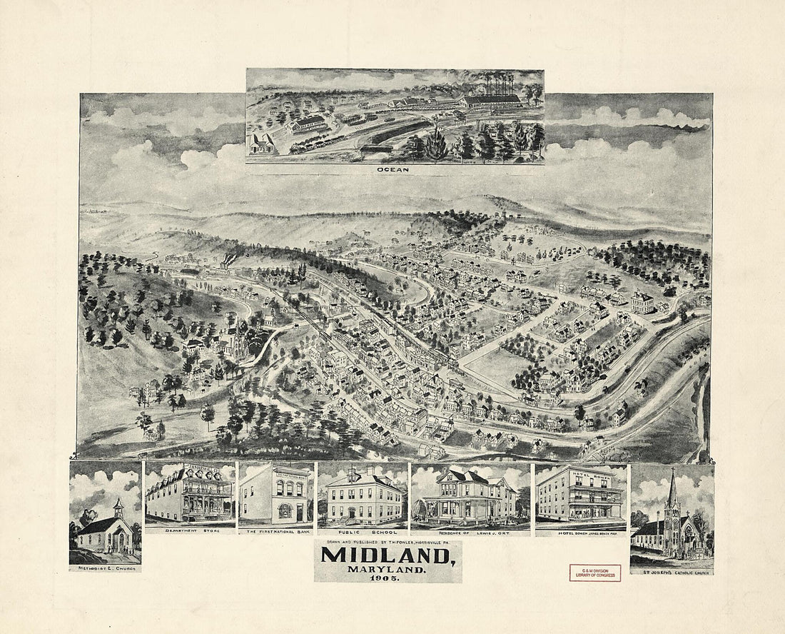 This old map of Midland, Maryland from 1905 was created by T. M. (Thaddeus Mortimer) Fowler, Philip Lee Phillips Society in 1905