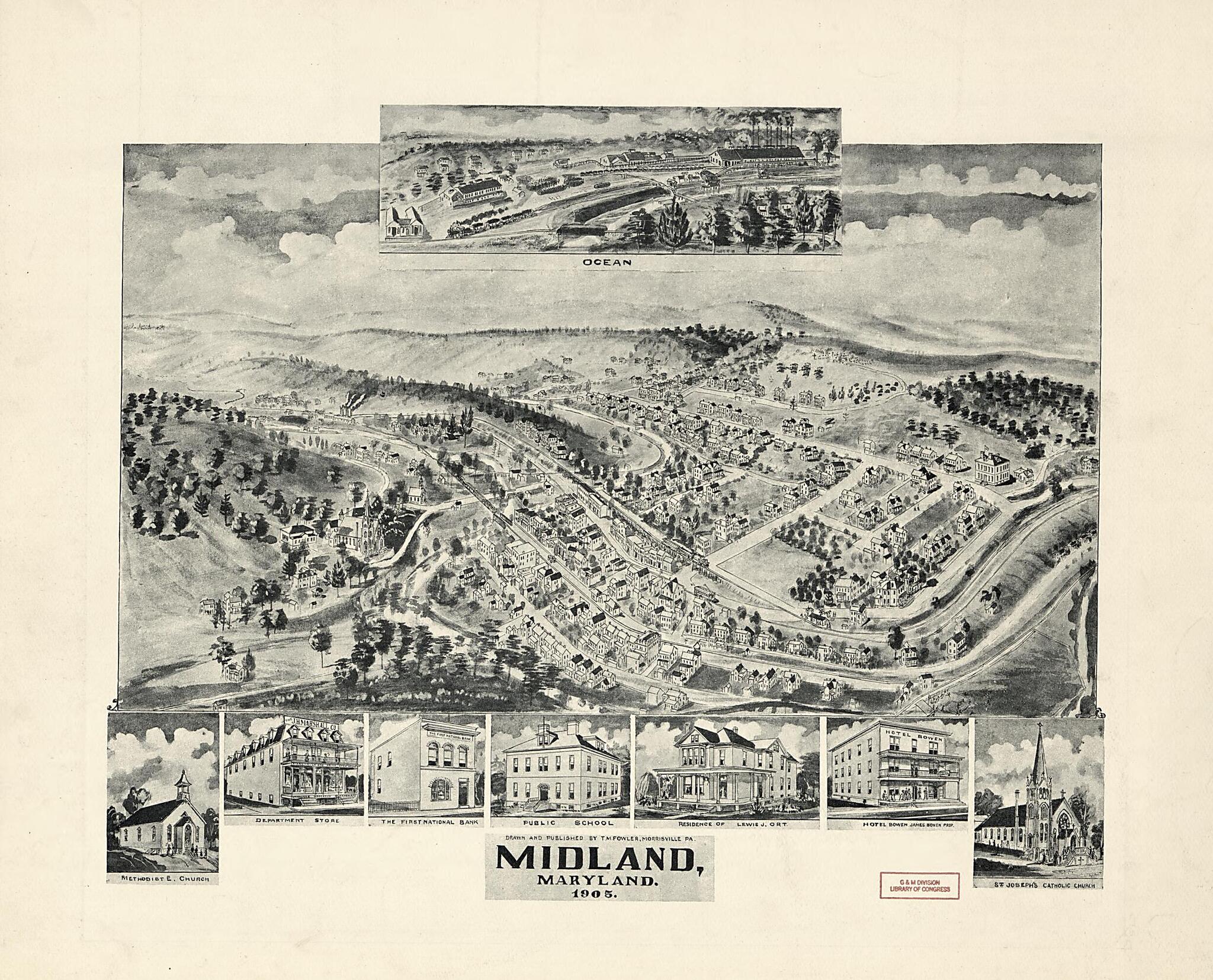 This old map of Midland, Maryland from 1905 was created by T. M. (Thaddeus Mortimer) Fowler, Philip Lee Phillips Society in 1905