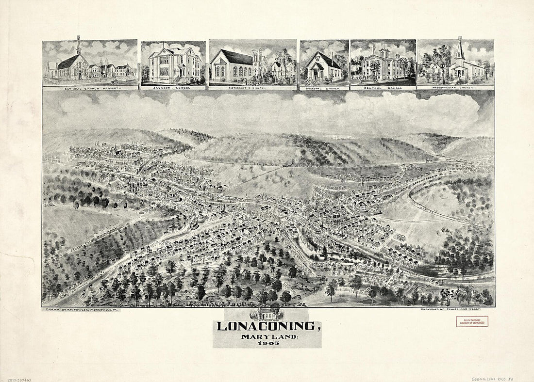 This old map of Lonaconing, Maryland (Lonaconing, Maryland, from 1905) was created by Fowler & Kelly, T. M. (Thaddeus Mortimer) Fowler, Philip Lee Phillips Society in 1905