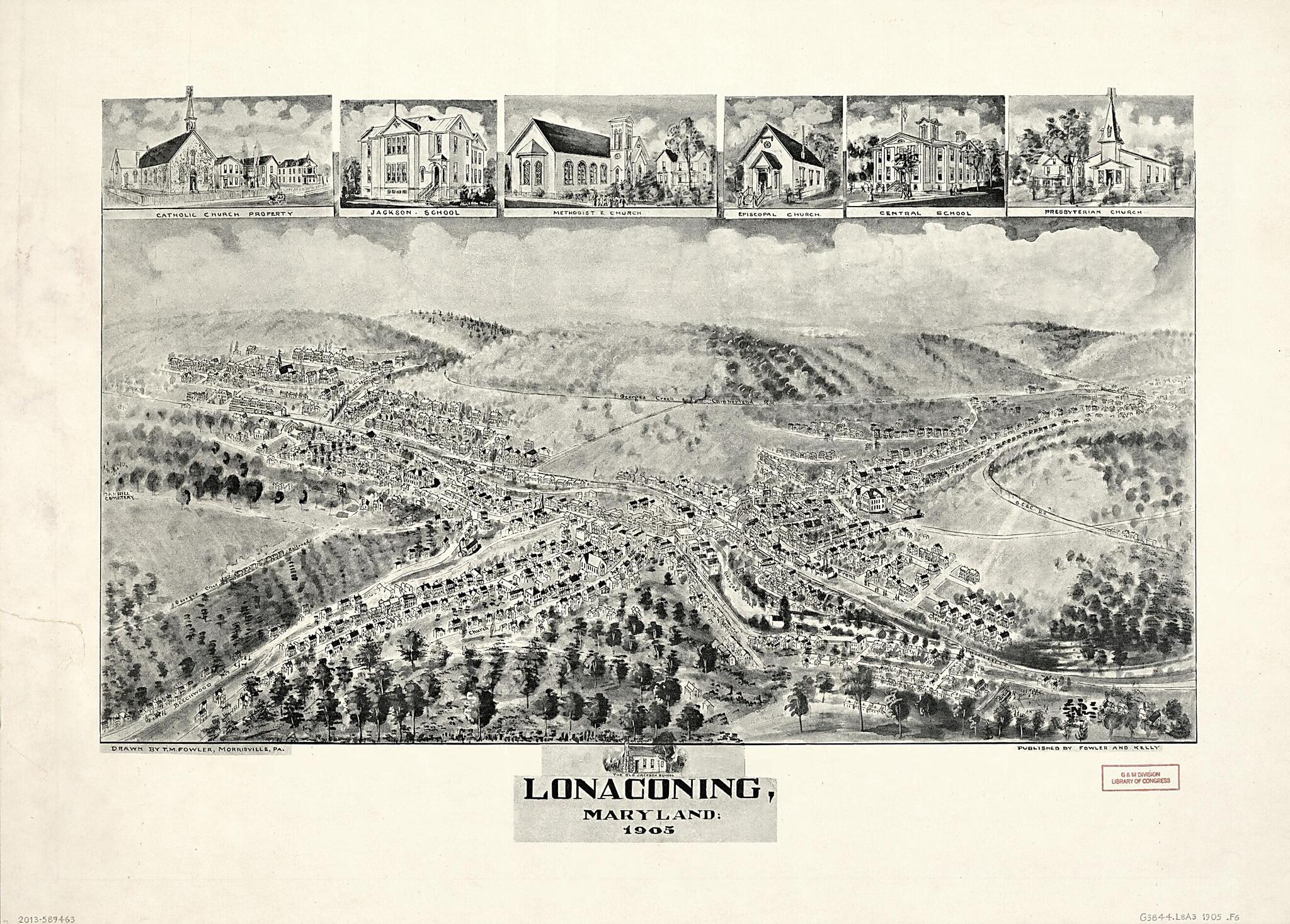This old map of Lonaconing, Maryland (Lonaconing, Maryland, from 1905) was created by Fowler & Kelly, T. M. (Thaddeus Mortimer) Fowler, Philip Lee Phillips Society in 1905
