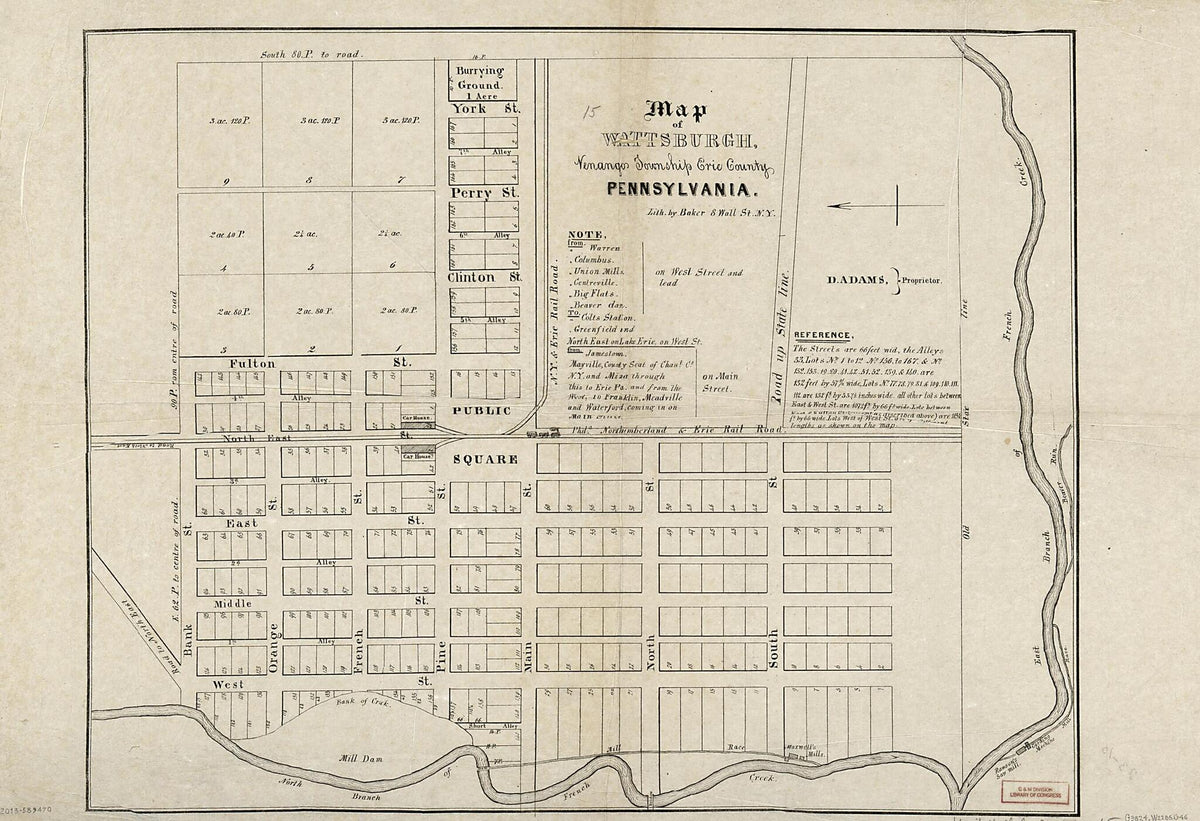 Map of Wattsburgh, Venango Township, Erie County, Pennsylvania 1836 by Relic Map Company